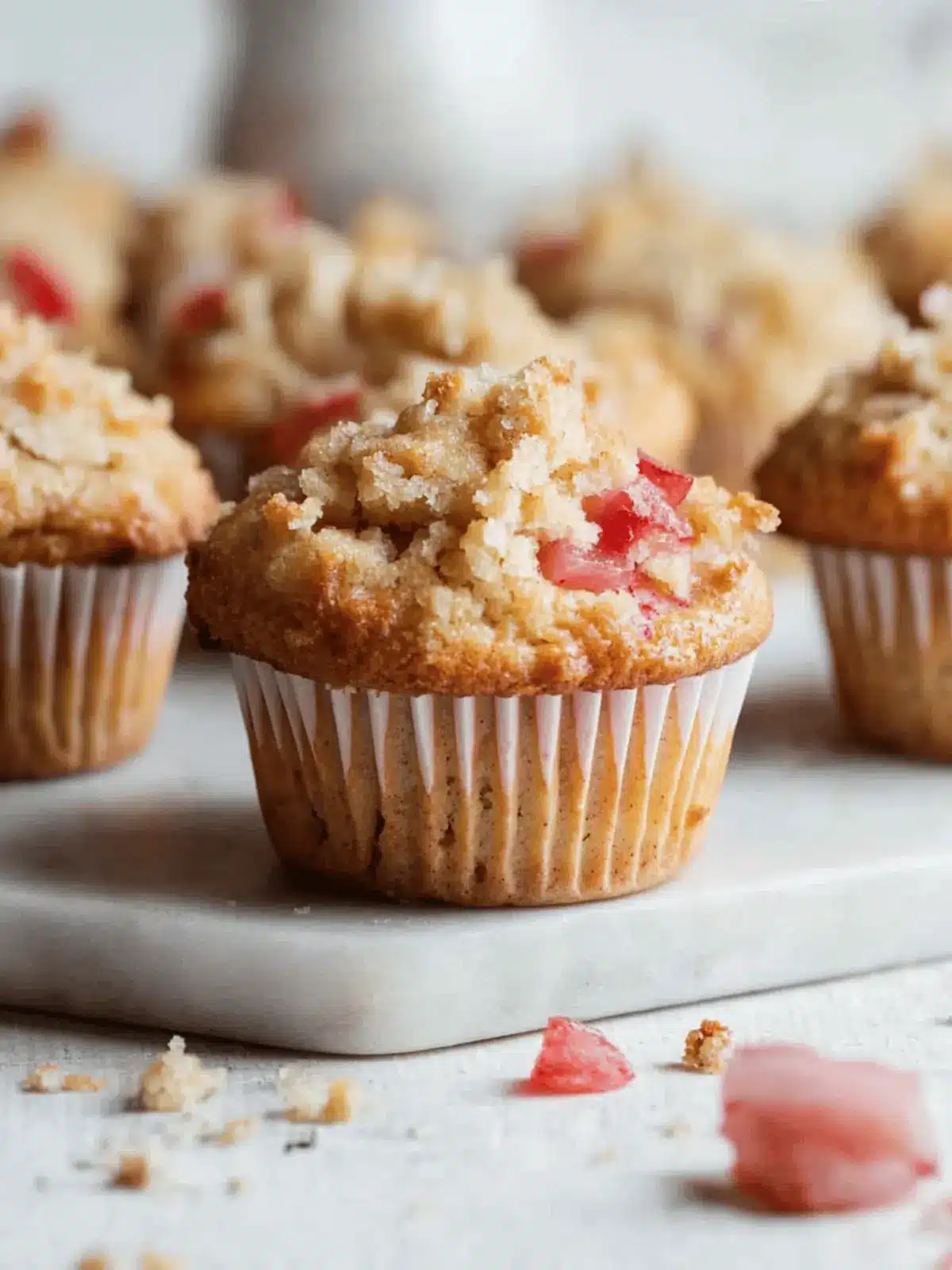 Moist Rhubarb Muffins with Crunchy Crumb Topping Delight 3 Rhubarb Muffins
