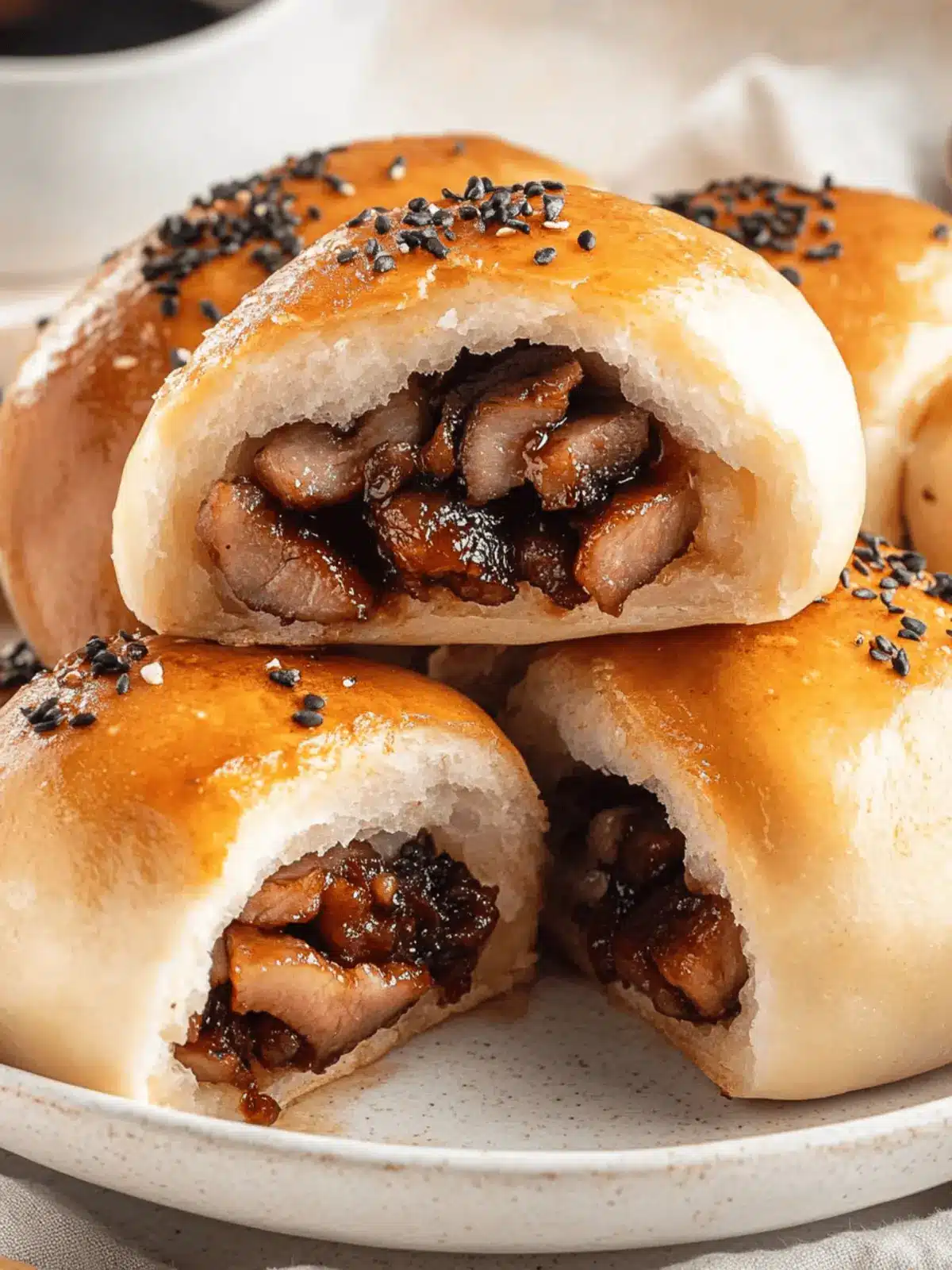 Fluffy Baked Char Siu Bao: Your New Dim Sum Favorite! 3 Baked Char Siu Bao (Chinese BBQ Pork Buns)