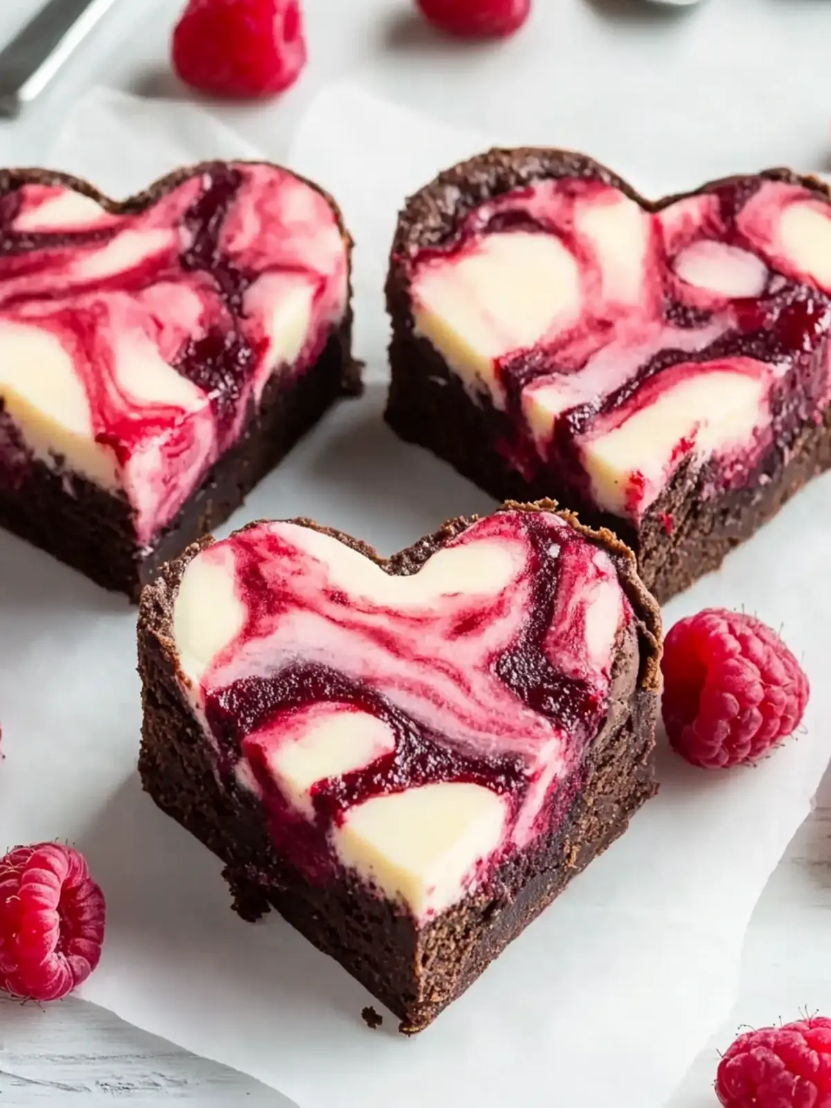 Indulge with Heart-Shaped Brownies and Raspberry Swirl Delight 4 Heart Shaped Brownies (with Raspberry Swirl and Cheesecake Topping)