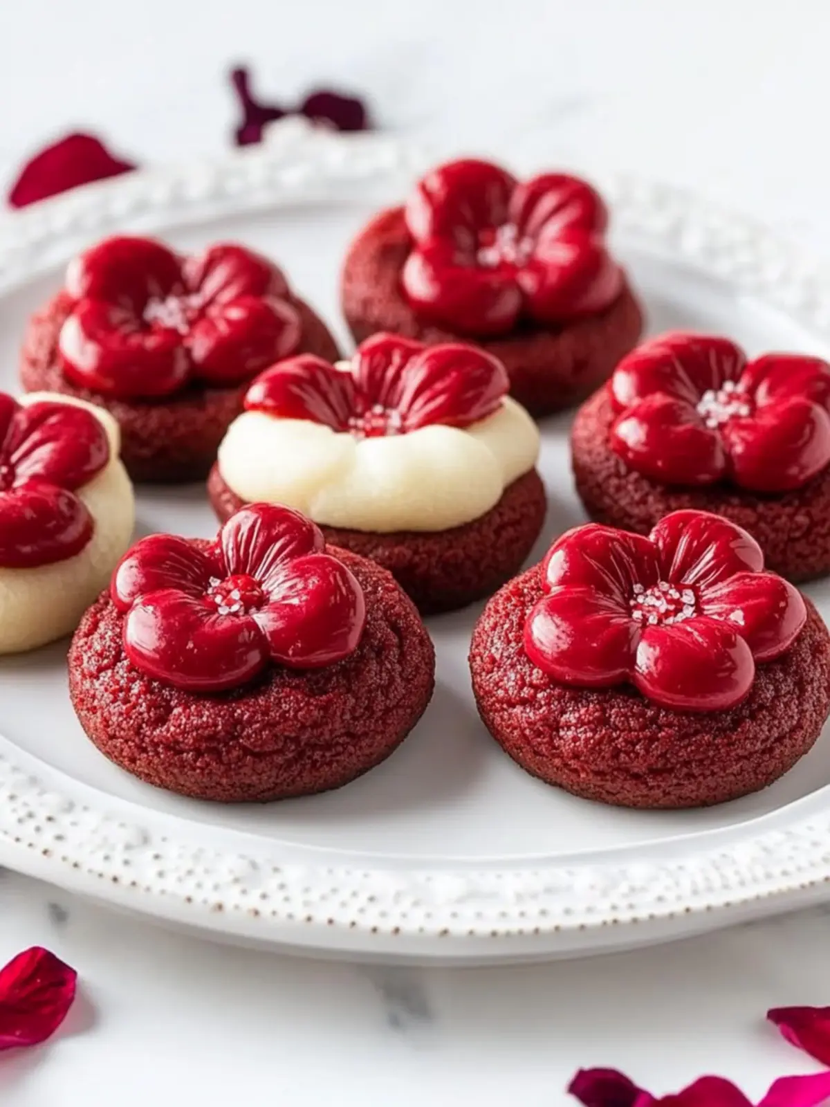 Red Velvet Blossom Cookies: Chewy Joy with Dove Hearts 2 Red Velvet Blossom Cookies