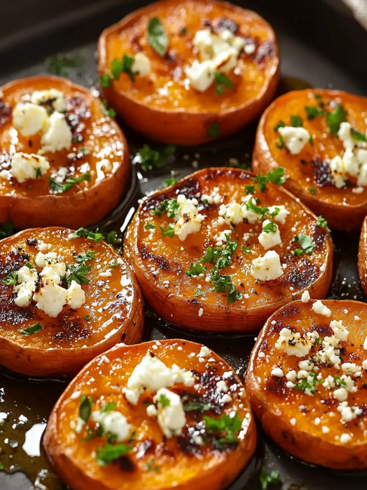 Savory-Sweet Roasted Sweet Potato Rounds with Honey & Feta 2 Roasted Sweet Potato Rounds with Honey & Feta