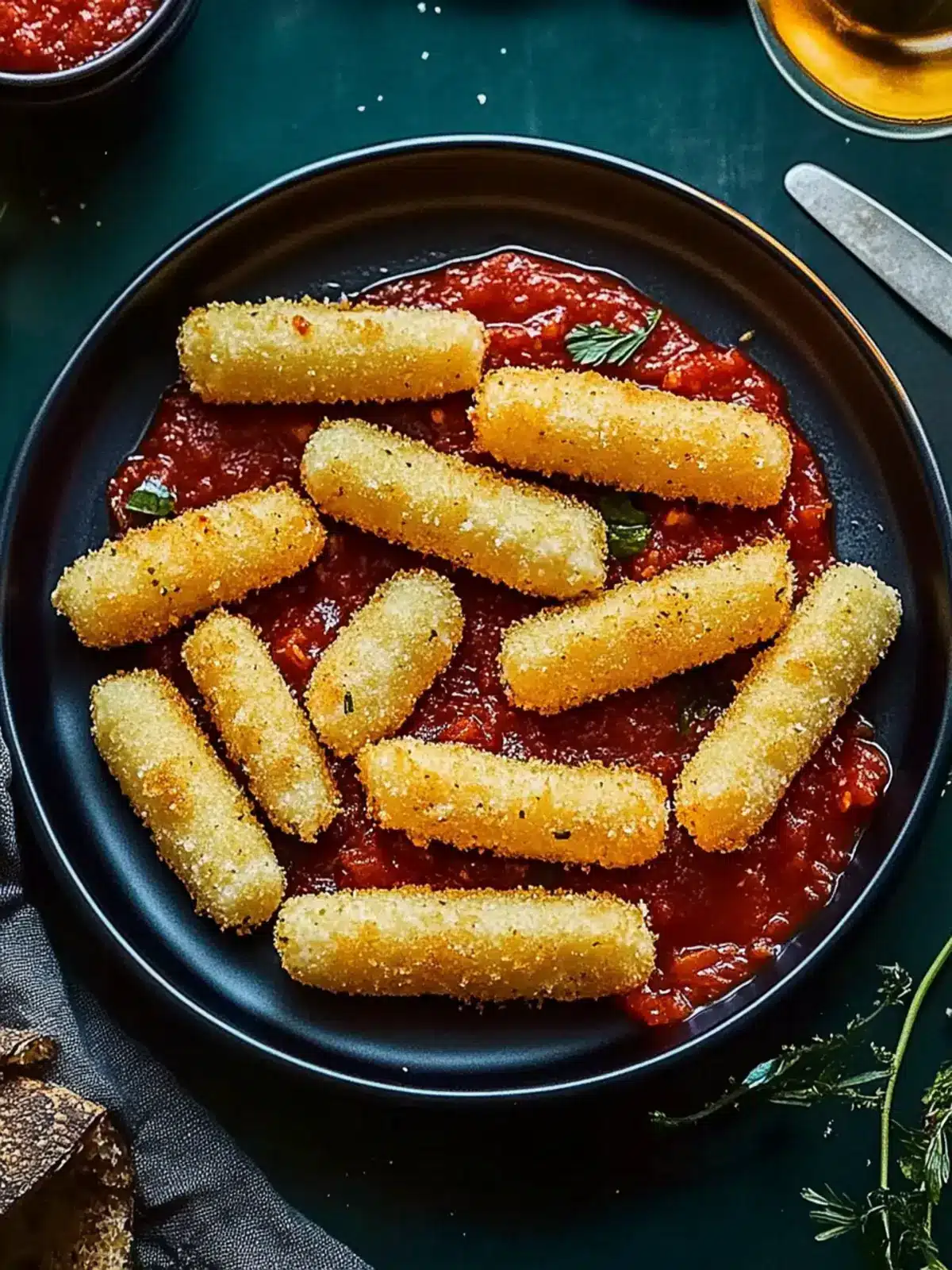 Crispy Mozzarella Sticks with Chilli Tomato Sauce Bliss 3 Mozzarella sticks with chilli tomato sauce