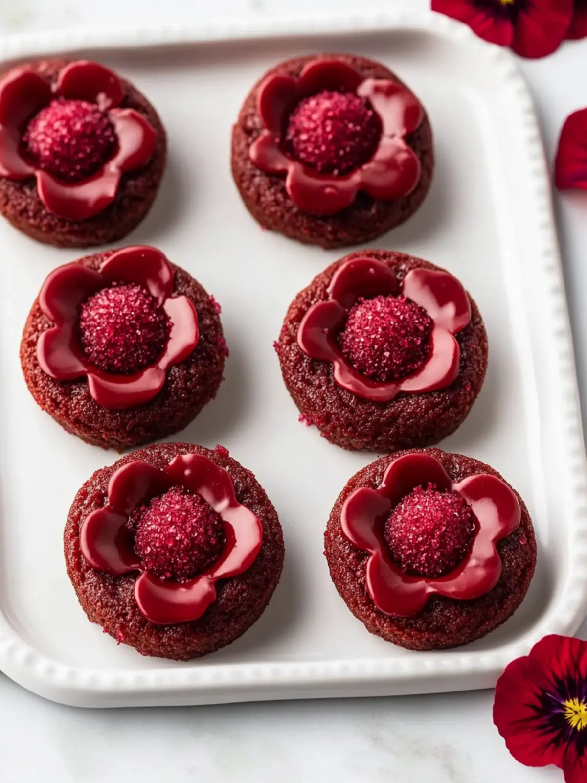 Red Velvet Blossom Cookies: Chewy Joy with Dove Hearts 4 Red Velvet Blossom Cookies