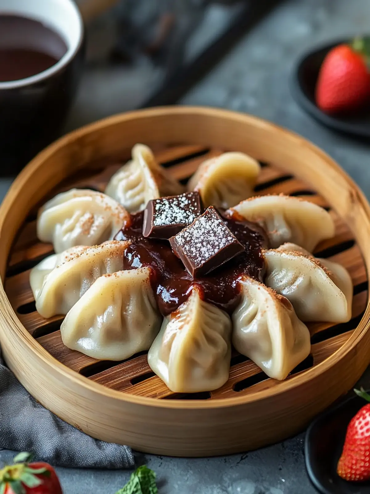 Irresistible Chocolate Dumplings with Strawberry Bliss Sauce Delight 2 Irresistible Chocolate Dumplings with Strawberry Bliss Sauce