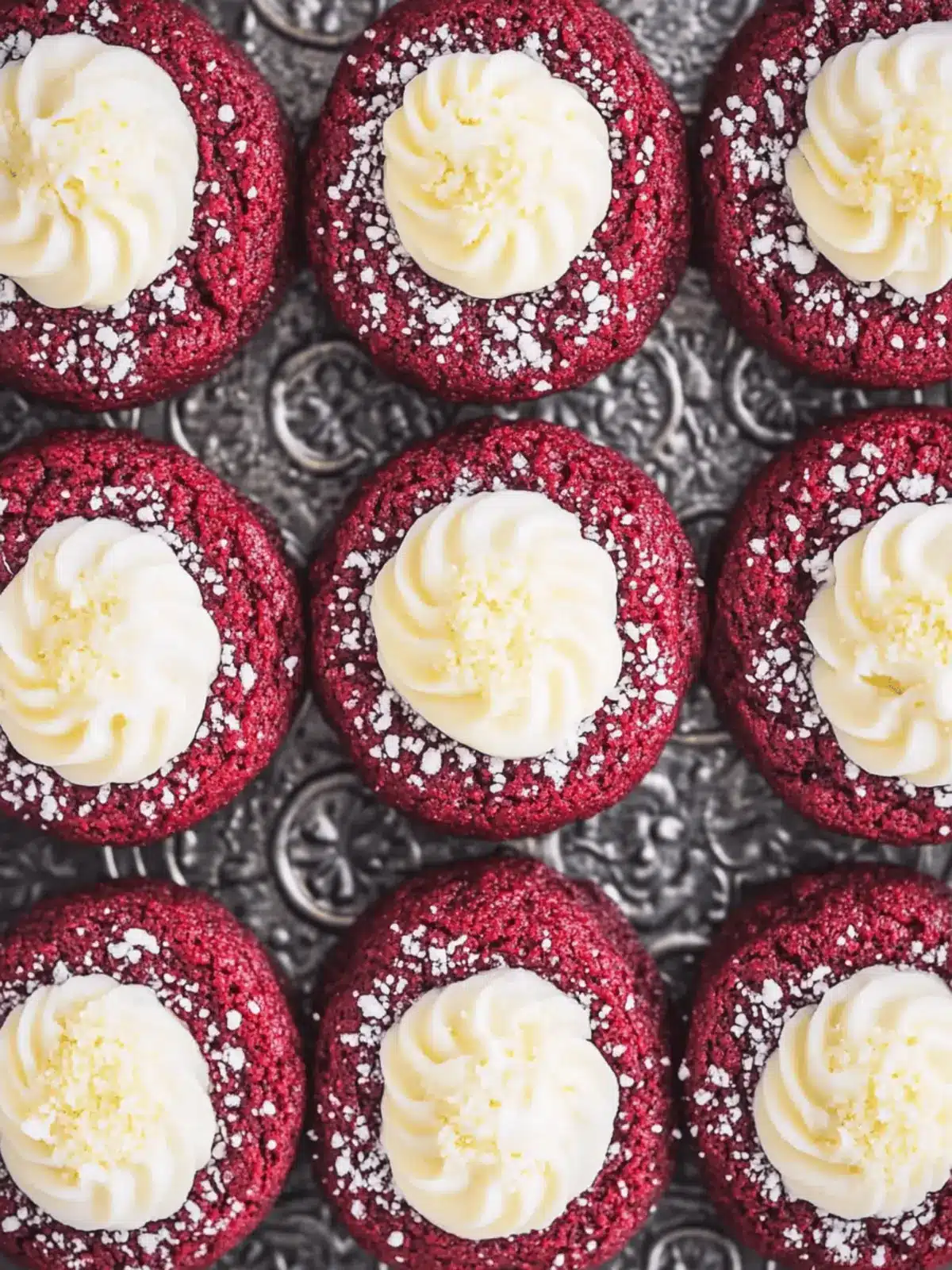 Decadent Red Velvet Thumbprint Cookies with Cream Cheese Frosting 4 Red Velvet Thumbprint Cookies with Cream Cheese Frosting