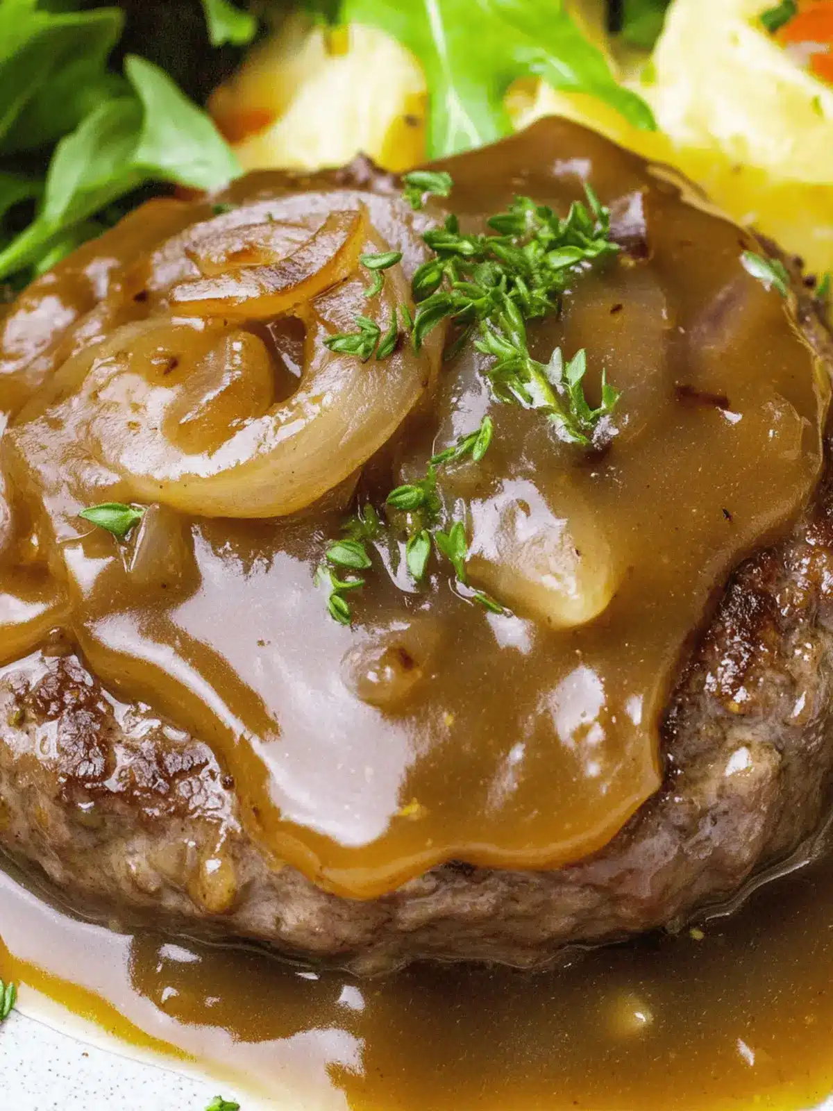 Savory Hamburger Steak with Onion Gravy: Sous Vide or Pan Sear 2 Hamburger Steak With Onion Gravy (Sous Vide or Pan Sear)