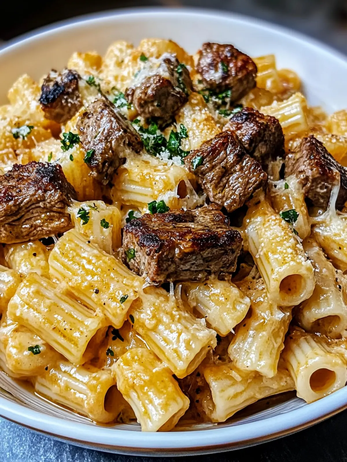 Cajun Steak Tips in Cheesy Rigatoni Parmesan Sauce Bliss 4 Cajun Steak Tips in Cheesy Rigatoni Parmesan Sauce