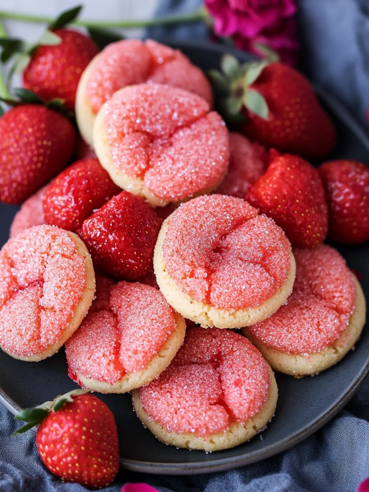 Chewy Strawberry Sugar Cookies with Sparkling Strawberry Sugar 2 STRAWBERRY SUGAR COOKIES with SPARKLING STRAWBERRY SUGAR