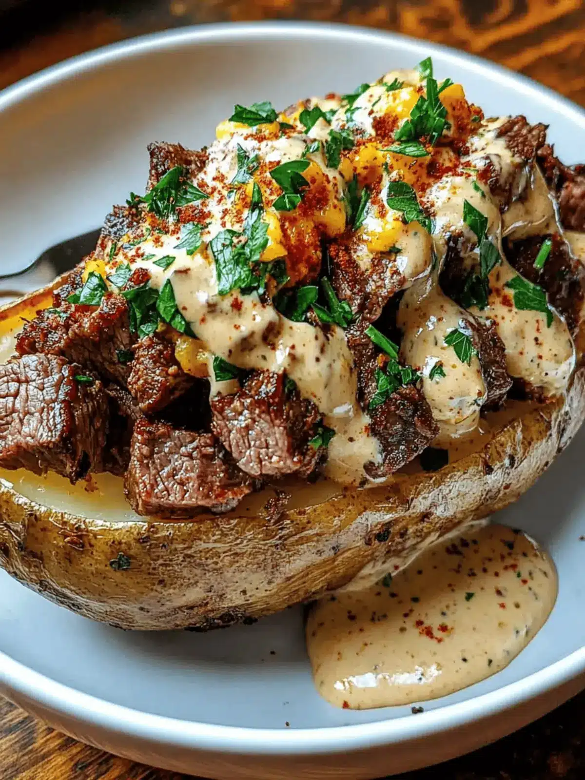 Loaded Steak Potato Bliss with Garlic Butter and Creamy Sauce 3 Loaded Steak Potato
