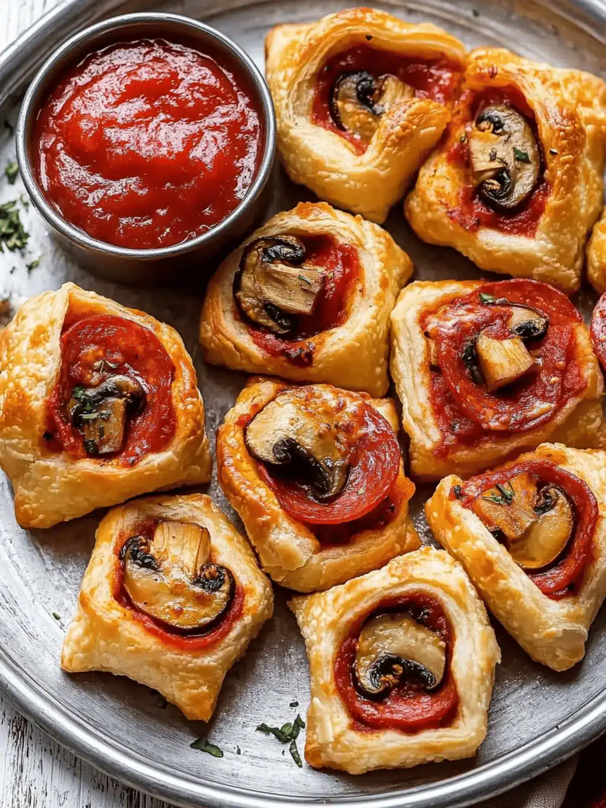 Puff Pastry Pizza Bites: Quick Pepperoni or Mushroom Indulgence 3 Puff Pastry Pizza Bites (Pepperoni or Mushroom)