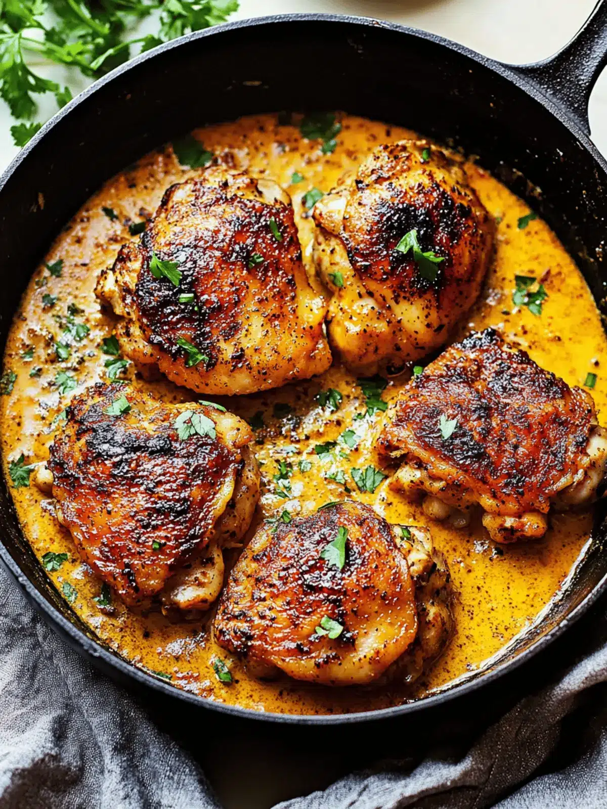 Savory Easy Skillet Chicken Thighs in Creamy Garlic Sauce 4 Easy Skillet Chicken Thighs