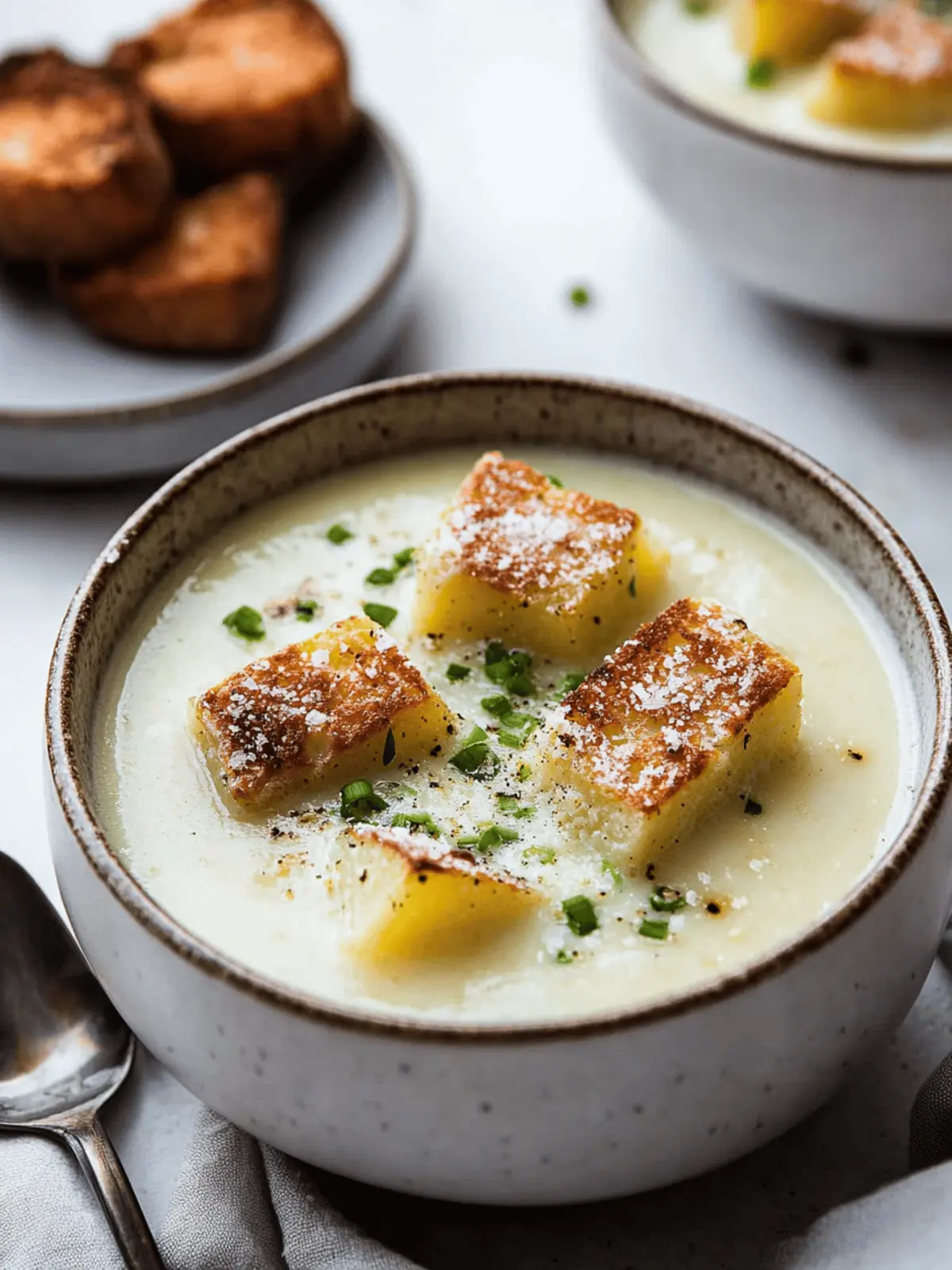 Hearty Roasted Garlic Potato Soup with Cheesy Croutons Delight 2 Roasted Garlic Potato Soup with Grilled Cheese Croutons