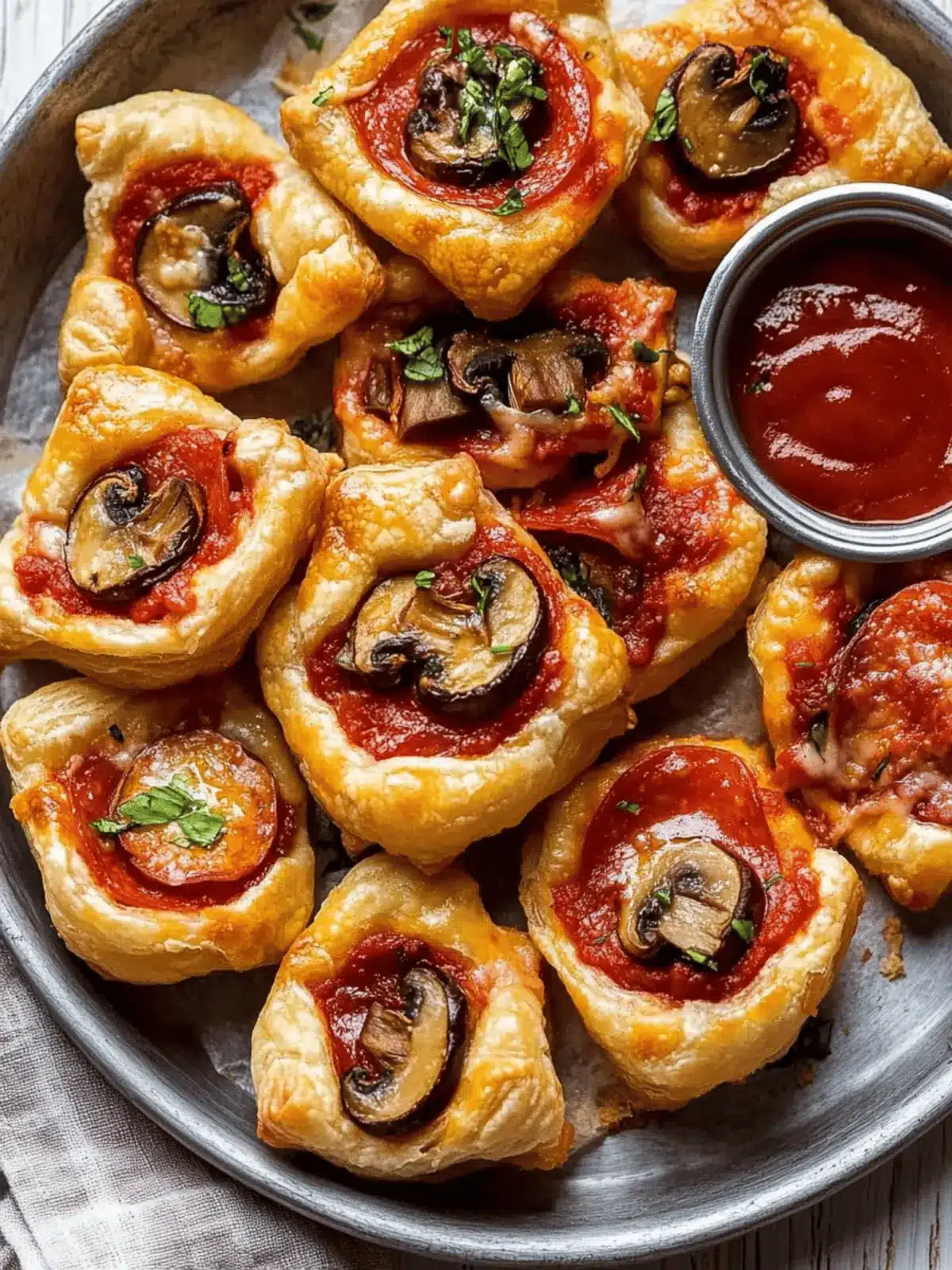 Puff Pastry Pizza Bites: Quick Pepperoni or Mushroom Indulgence 4 Puff Pastry Pizza Bites (Pepperoni or Mushroom)
