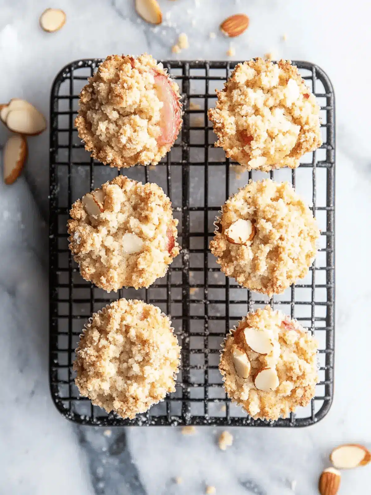 Delicious Almond Rhubarb Muffins with Crunchy Almond Streusel 3 Almond Rhubarb Muffins with Almond Streusel