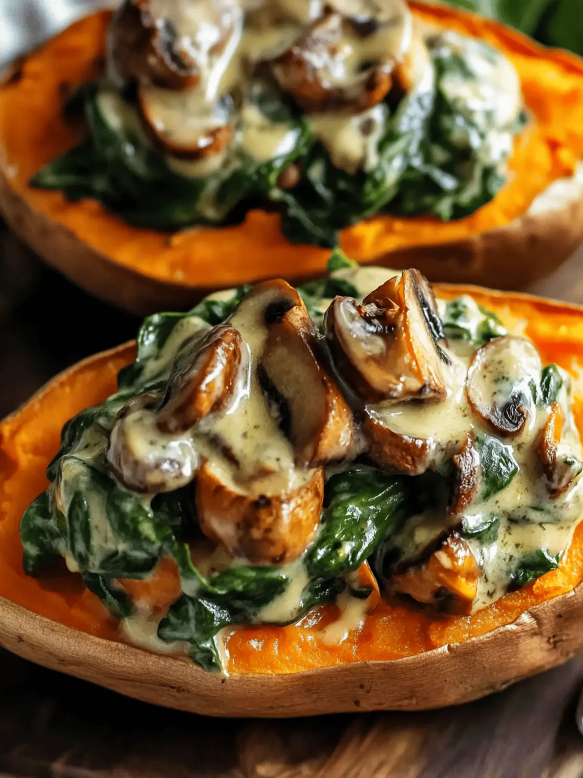 Savor Creamy Mushroom and Spinach Stuffed Sweet Potatoes Today 2 Creamy Mushroom and Spinach Stuffed Sweet Potatoes