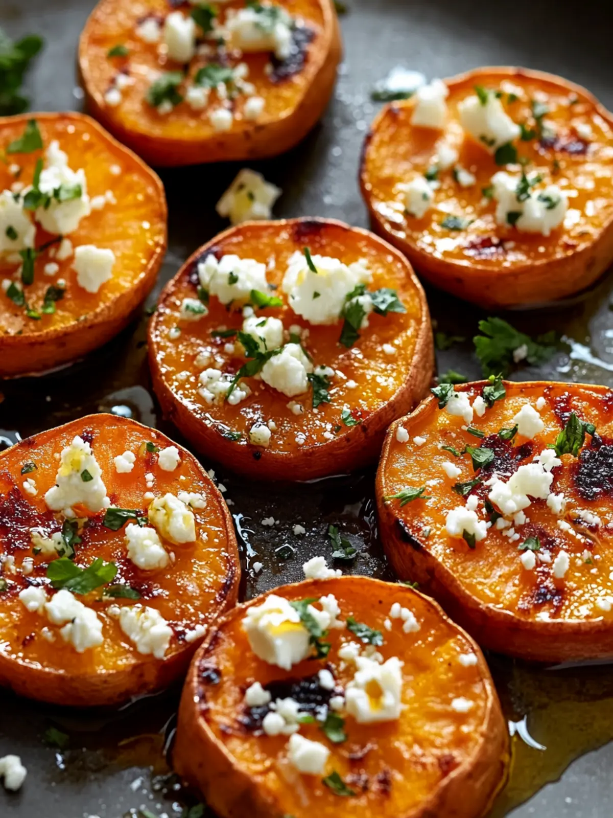Delicious Roasted Sweet Potato Rounds with Honey & Feta Magic 3 Roasted Sweet Potato Rounds with Honey & Feta
