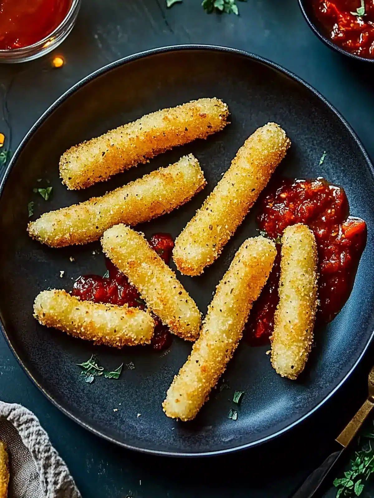 Irresistible Mozzarella Sticks with Spicy Tomato Sauce Recipe 2 Mozzarella sticks with chilli tomato sauce