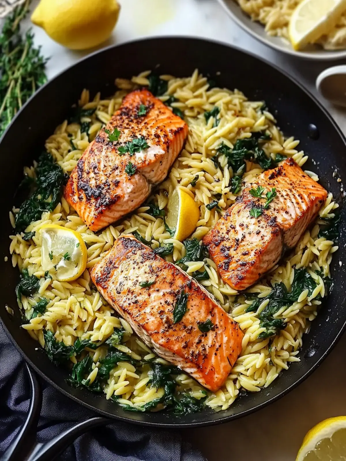 Savory Garlicky One Skillet Salmon with Lemon Orzo Delight 4 Garlicky One Skillet Salmon with Lemon Orzo