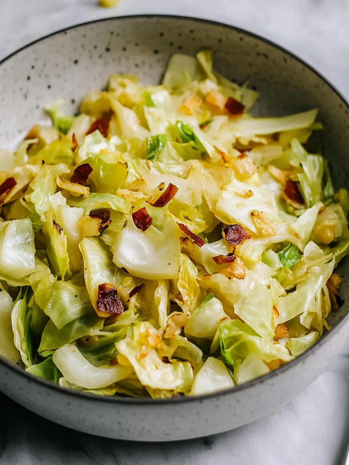 Irresistibly Savory Fried Cabbage with Crunchy Chicken Bacon 2 Fried Cabbage