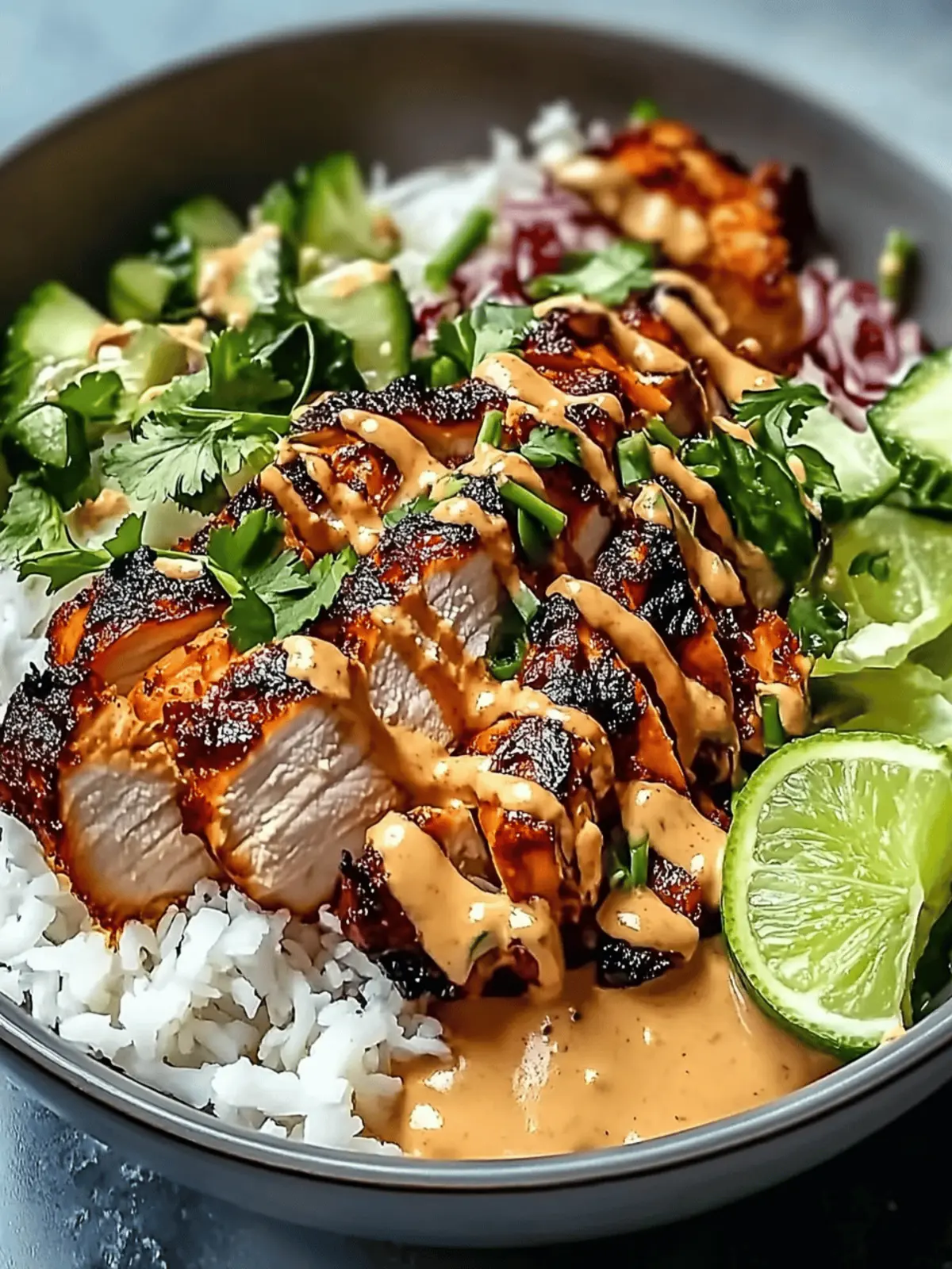 Sweet Chili Chicken Bowl with Coconut Lime Drizzle Bliss 2 Sweet Chili Chicken Bowl with Coconut Lime Drizzle