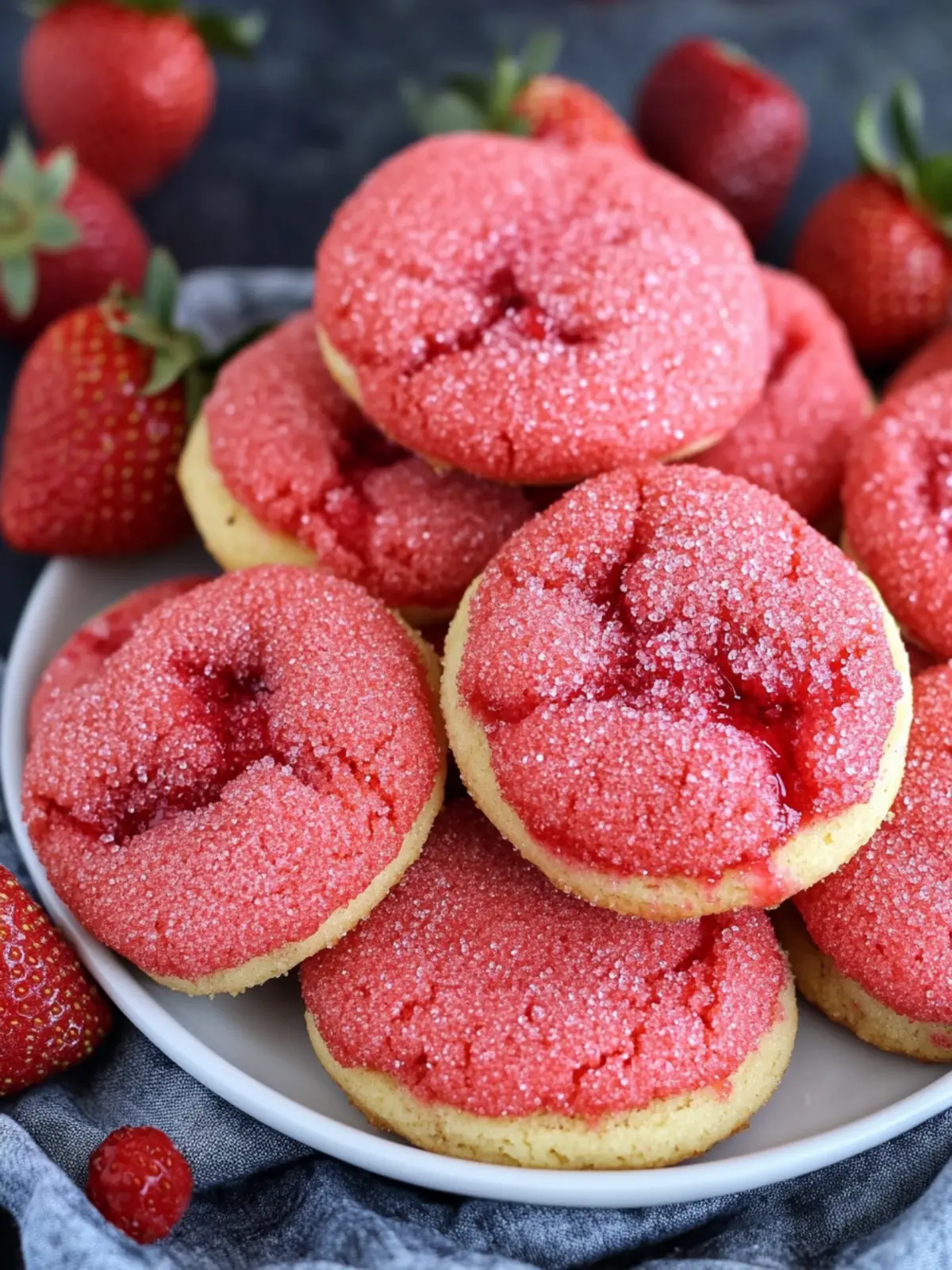 Chewy Strawberry Sugar Cookies with Sparkling Strawberry Sugar 4 STRAWBERRY SUGAR COOKIES with SPARKLING STRAWBERRY SUGAR