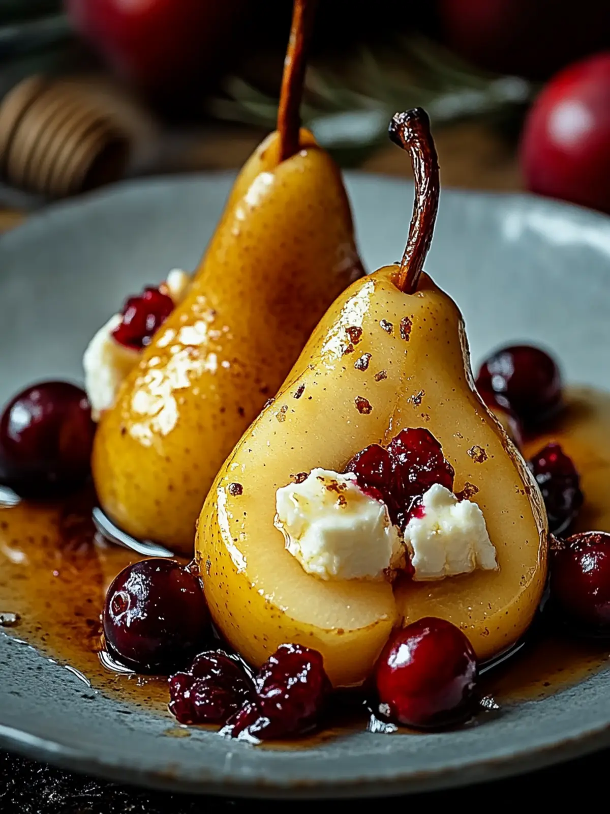 Irresistible Baked Pears with Goat Cheese, Honey & Cranberries 2 Baked Pears with Goat Cheese, Honey, and Cranberries