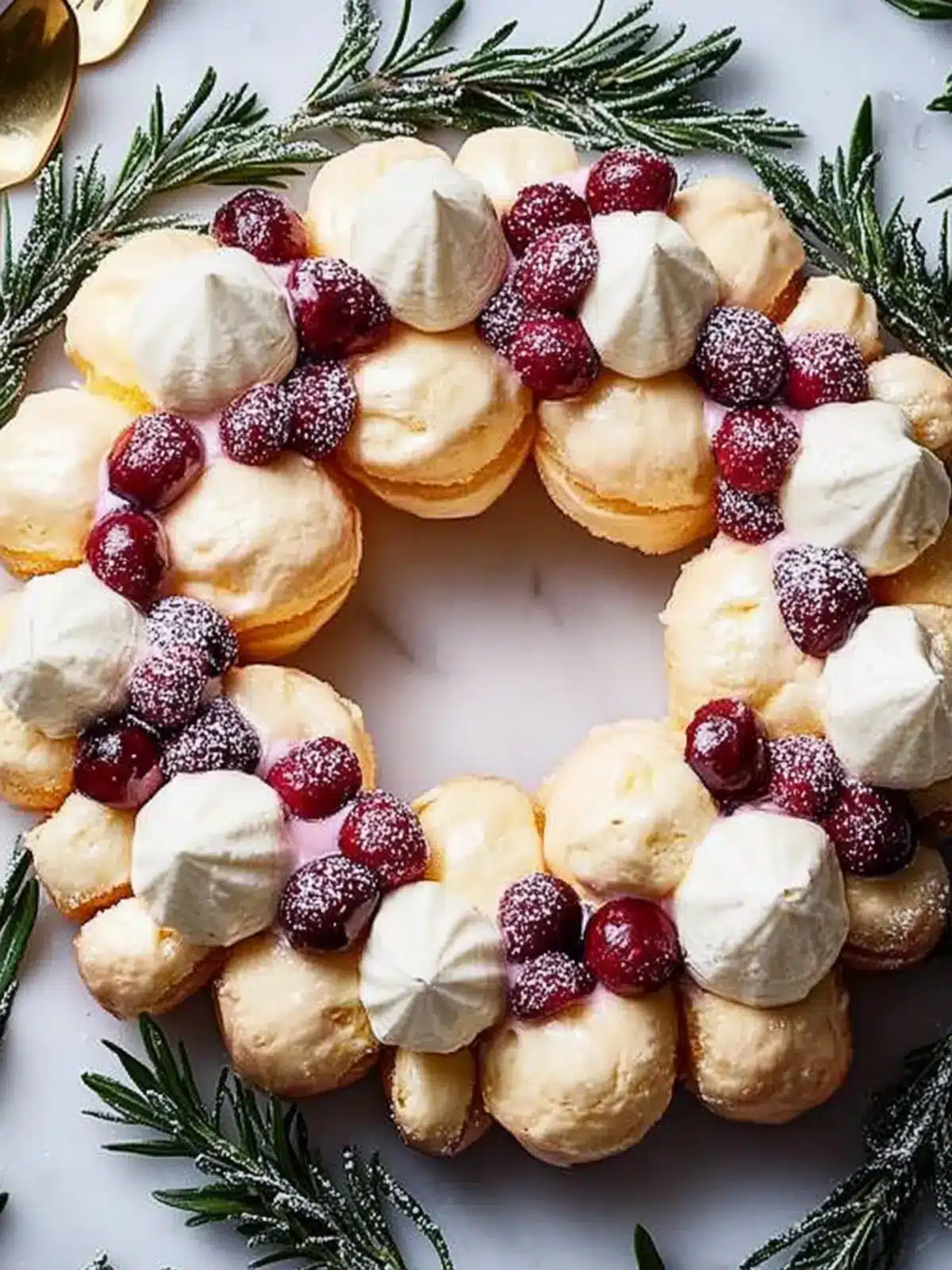 Delight Guests with a Festive Cream Puff Wreath Treat 2 Cream Puff Wreath