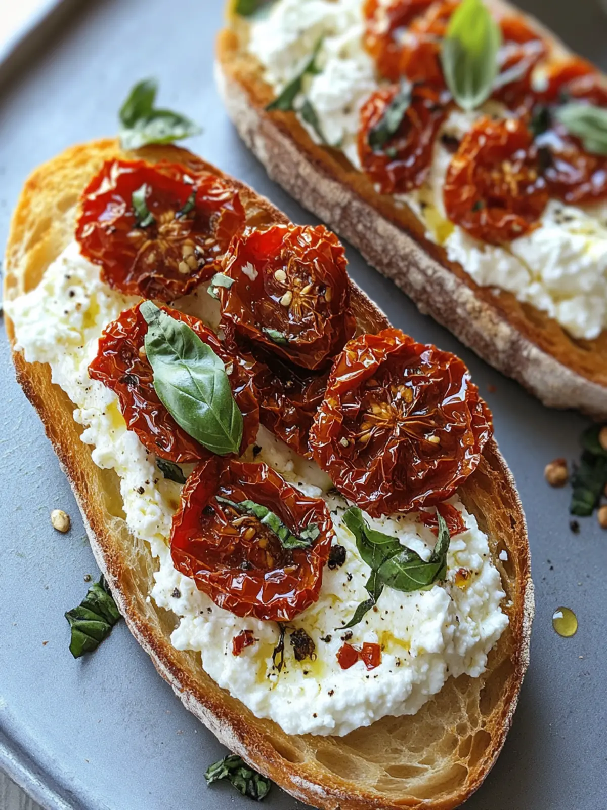 Oven-Dried Tomatoes & Whipped Feta on Crusty Baguette Bliss 3 Oven-dried Tomatoes, Whipped Feta on a Crusty Baguette