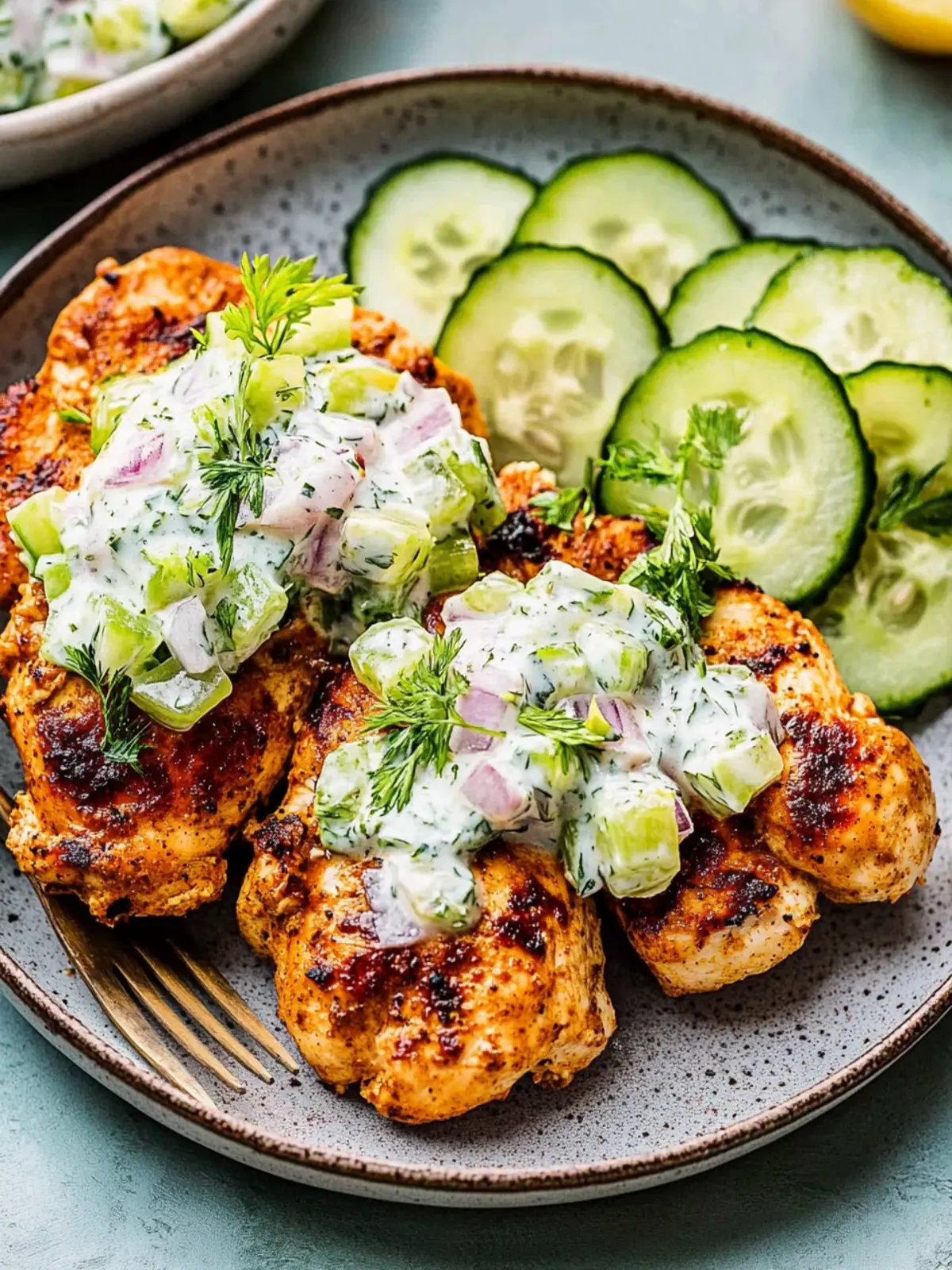 Spicy Mediterranean Chicken with Creamy Cucumber Bliss 4 Spicy Mediterranean Chicken with Creamy Cucumber Salad