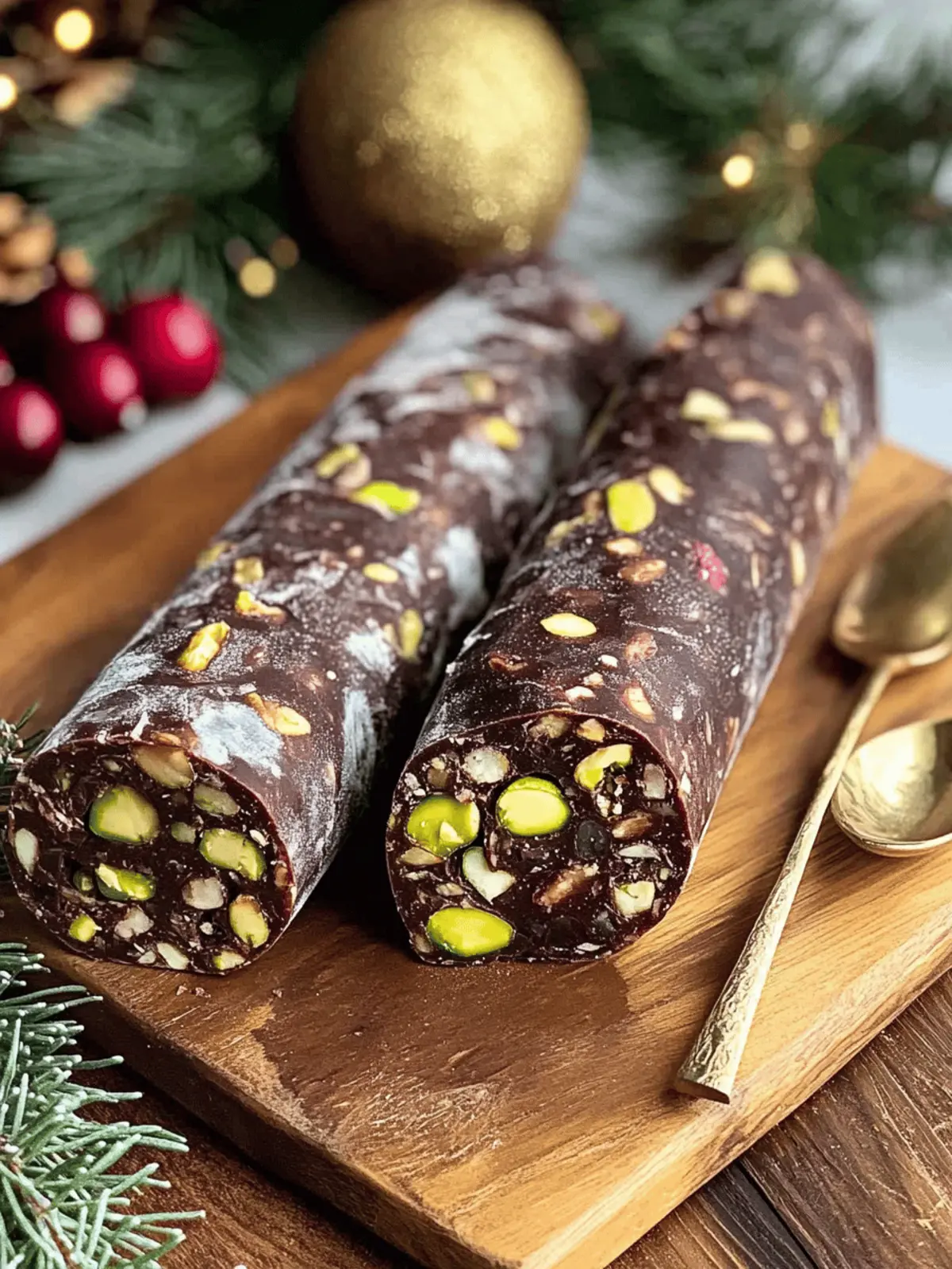 Irresistible Christmas Chocolate Salami with Cranberries & Pistachios 2 Christmas Chocolate Salami with Cranberries and Pistachios
