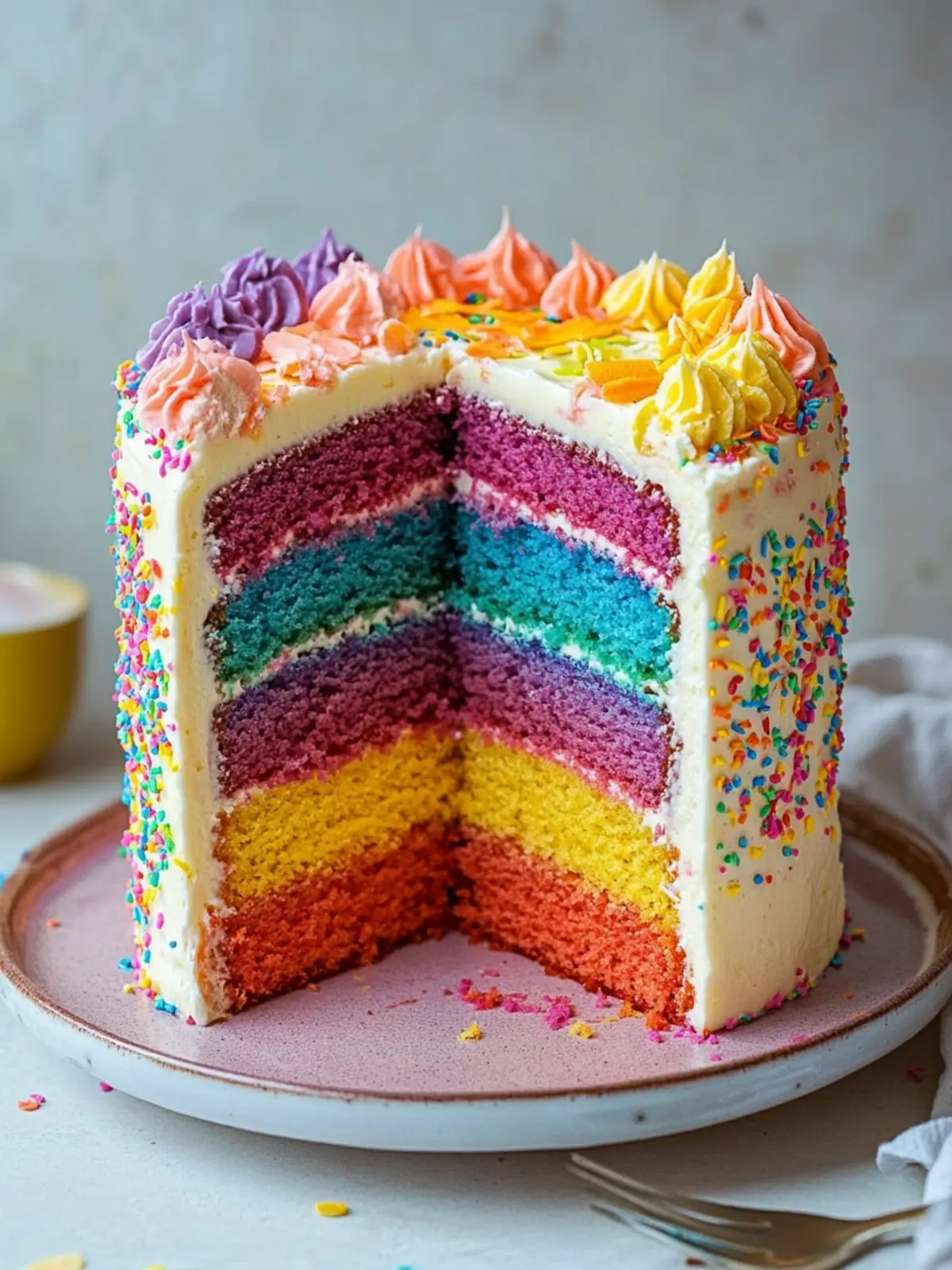 Delightful Rainbow Layer Cake with Fudgy Chocolate Frosting 4 Rainbow Layer Cake