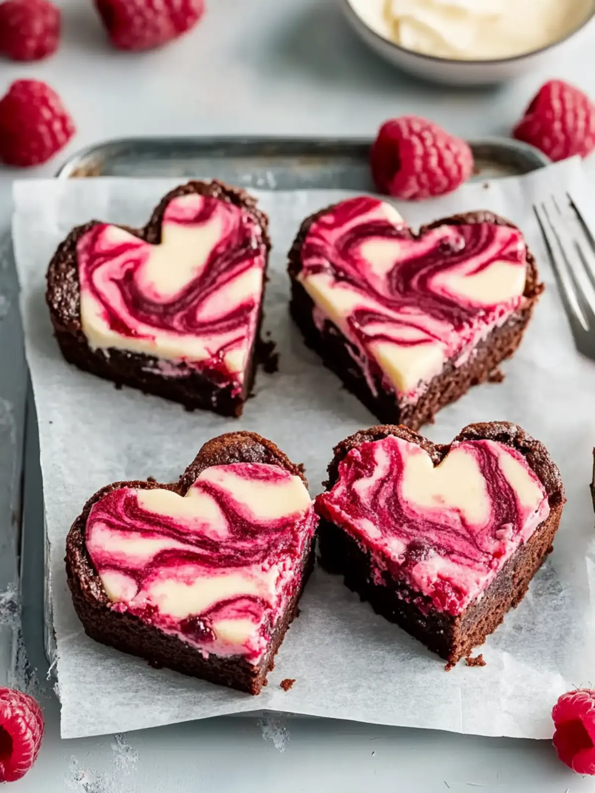 Indulge with Heart-Shaped Brownies and Raspberry Swirl Delight 3 Heart Shaped Brownies (with Raspberry Swirl and Cheesecake Topping)