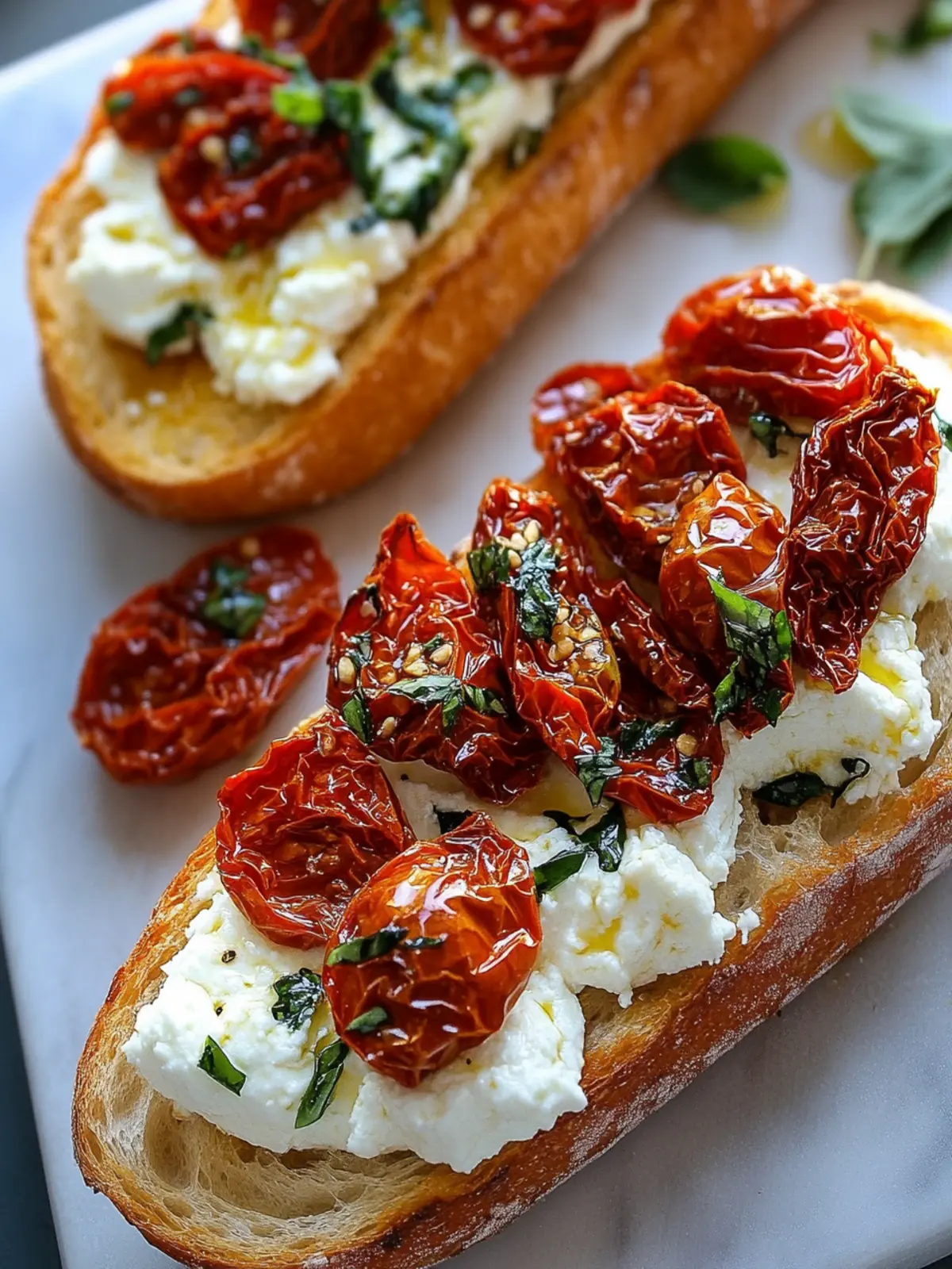 Oven-Dried Tomatoes & Whipped Feta on Crusty Baguette Bliss 4 Oven-dried Tomatoes, Whipped Feta on a Crusty Baguette