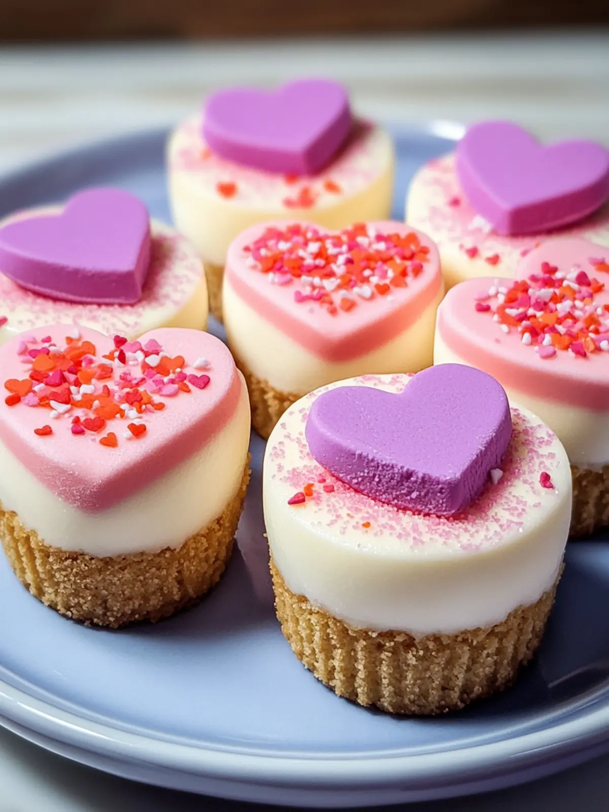 Conversation Heart Mini Cheesecakes: Sweet Bites of Joy! 3 Conversation Heart Mini Cheesecakes