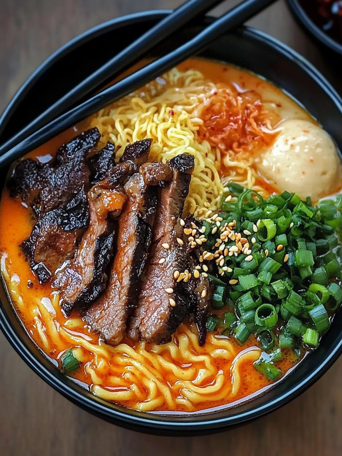 Spicy Korean Ramen with Grilled Beef & Creamy Sauce Delight 3 Spicy Korean Ramen with Grilled Beef & Creamy Sauce