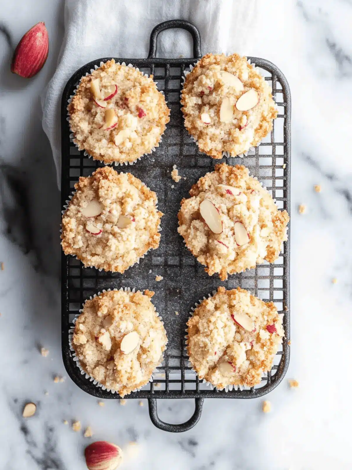 Delicious Almond Rhubarb Muffins with Crunchy Almond Streusel 4 Almond Rhubarb Muffins with Almond Streusel