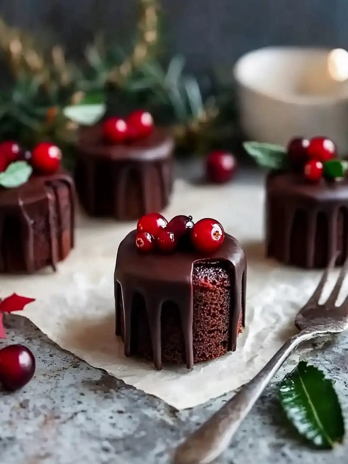 Delicious Vegan Chocolate Cranberry Christmas Mini Cakes to Wow! 2 Chocolate Cranberry Christmas Mini Cakes (vegan, gluten-free, nut-free)