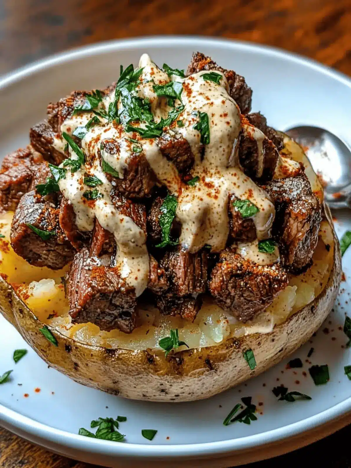 Loaded Steak Potato Bliss with Garlic Butter and Creamy Sauce 4 Loaded Steak Potato