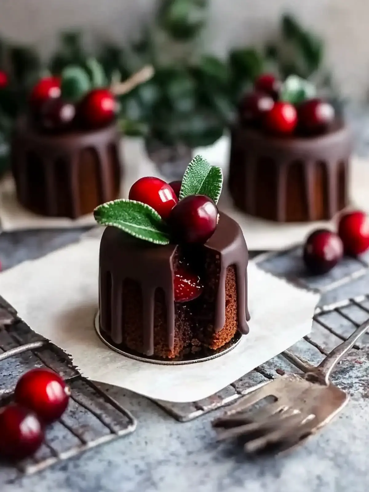 Delicious Vegan Chocolate Cranberry Christmas Mini Cakes to Wow! 4 Chocolate Cranberry Christmas Mini Cakes (vegan, gluten-free, nut-free)