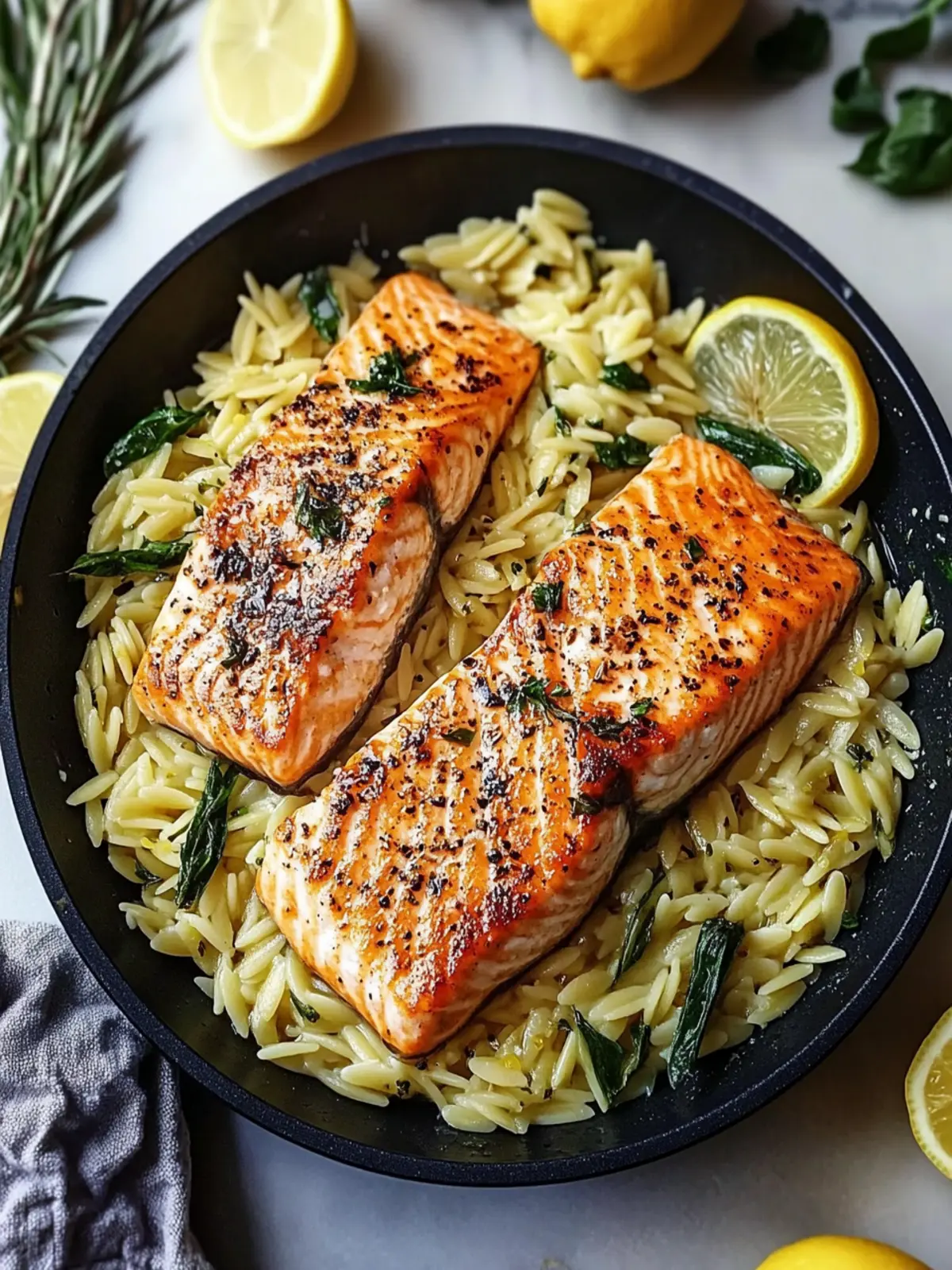 Savory Garlicky One Skillet Salmon with Lemon Orzo Delight 2 Garlicky One Skillet Salmon with Lemon Orzo