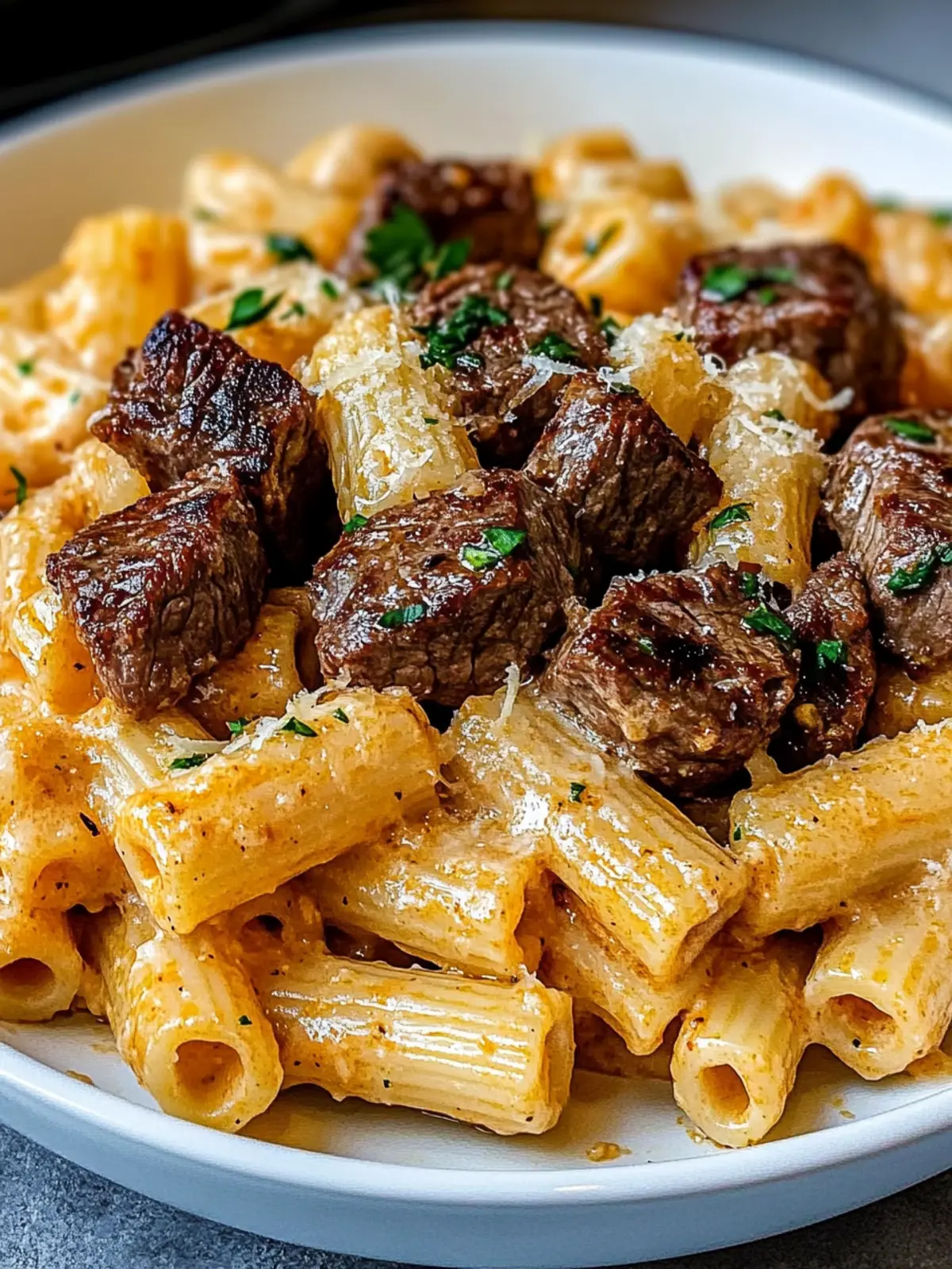Cajun Steak Tips in Cheesy Rigatoni Parmesan Sauce Bliss 3 Cajun Steak Tips in Cheesy Rigatoni Parmesan Sauce