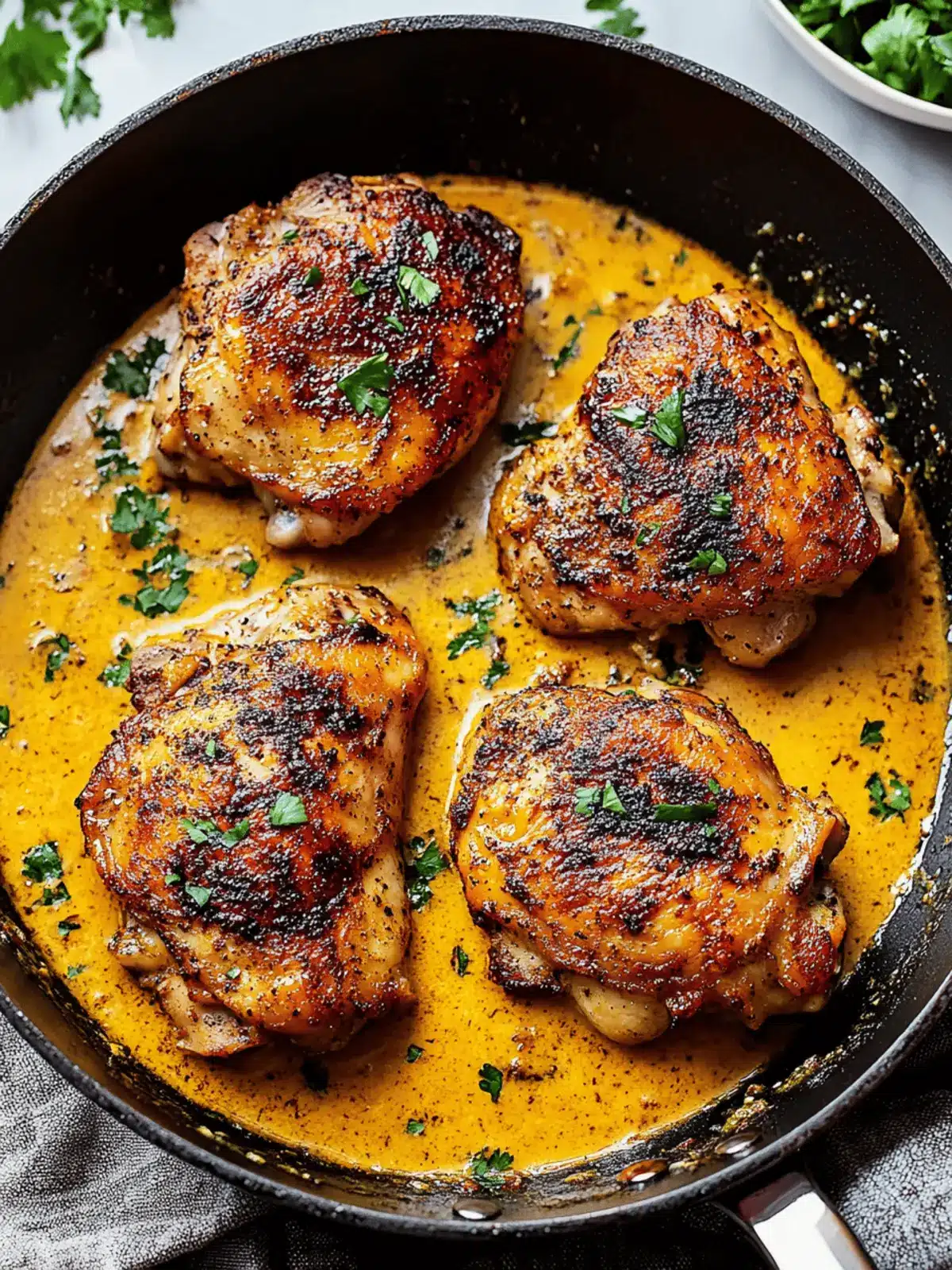 Savory Easy Skillet Chicken Thighs in Creamy Garlic Sauce 2 Easy Skillet Chicken Thighs