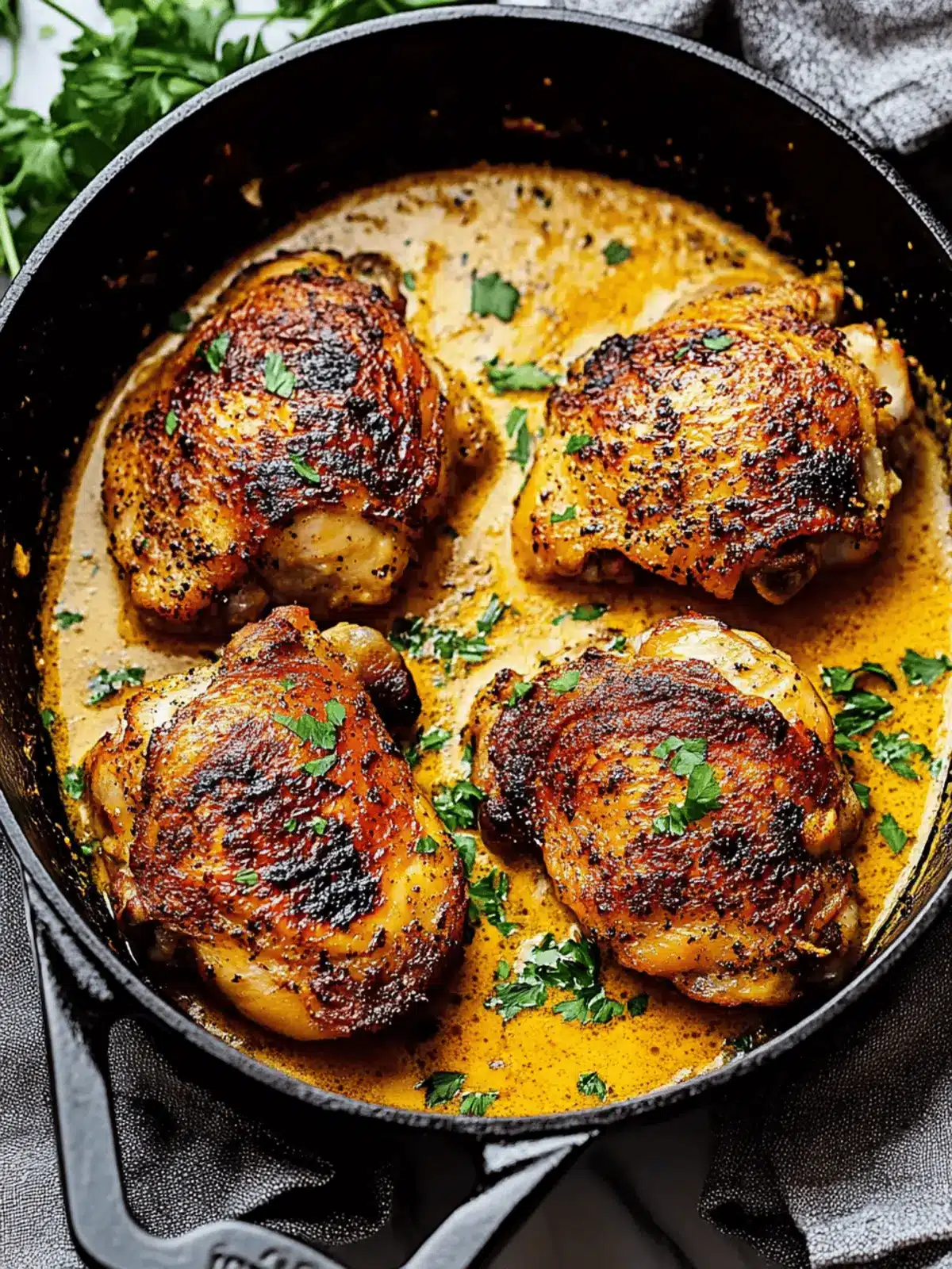 Savory Easy Skillet Chicken Thighs in Creamy Garlic Sauce 3 Easy Skillet Chicken Thighs