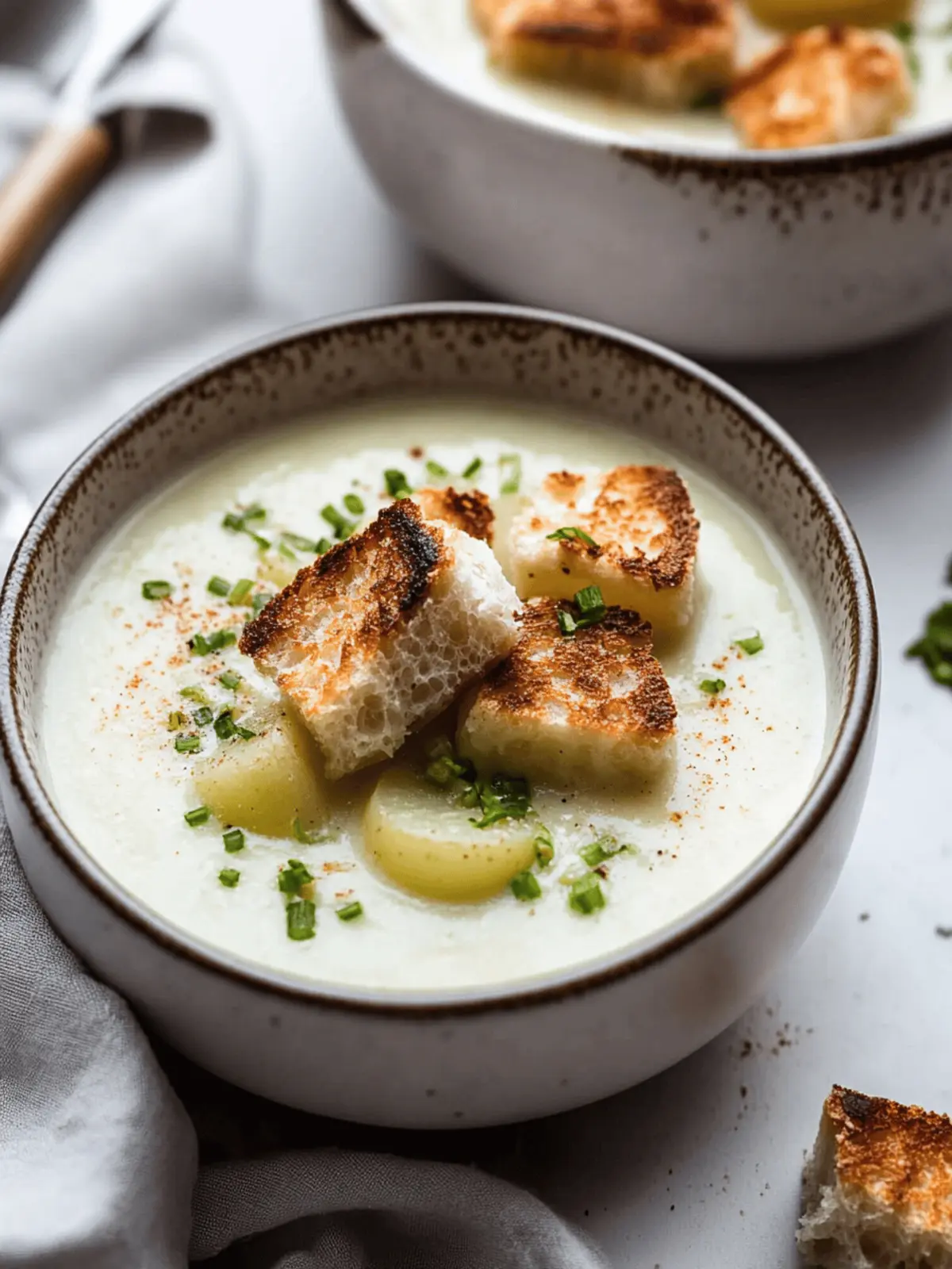 Hearty Roasted Garlic Potato Soup with Cheesy Croutons Delight 3 Roasted Garlic Potato Soup with Grilled Cheese Croutons