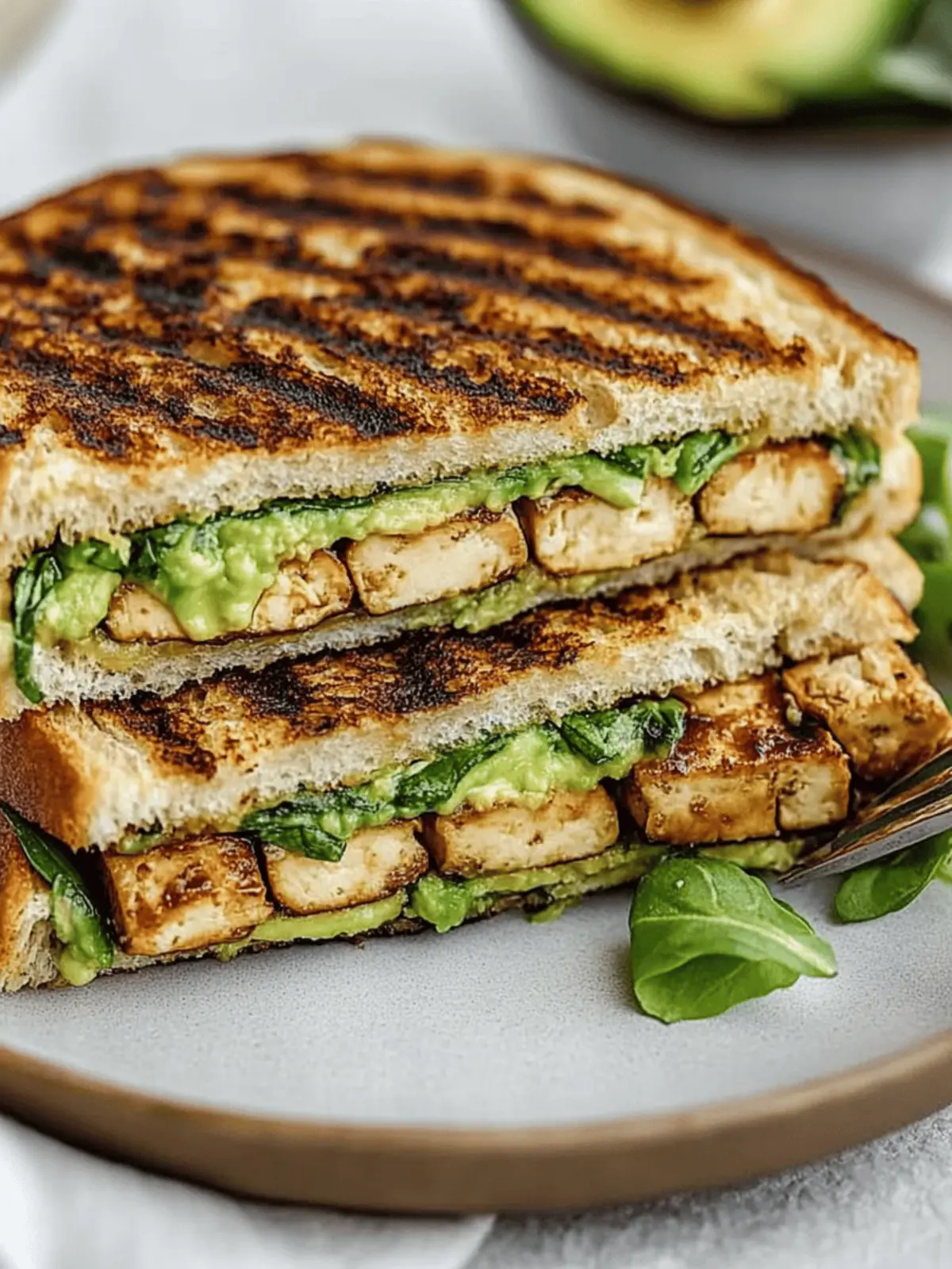 Savory Vegan Panini with Marinated Tofu and Avocado Delight 2 Vegan Panini with Marinated Tofu and Avocado