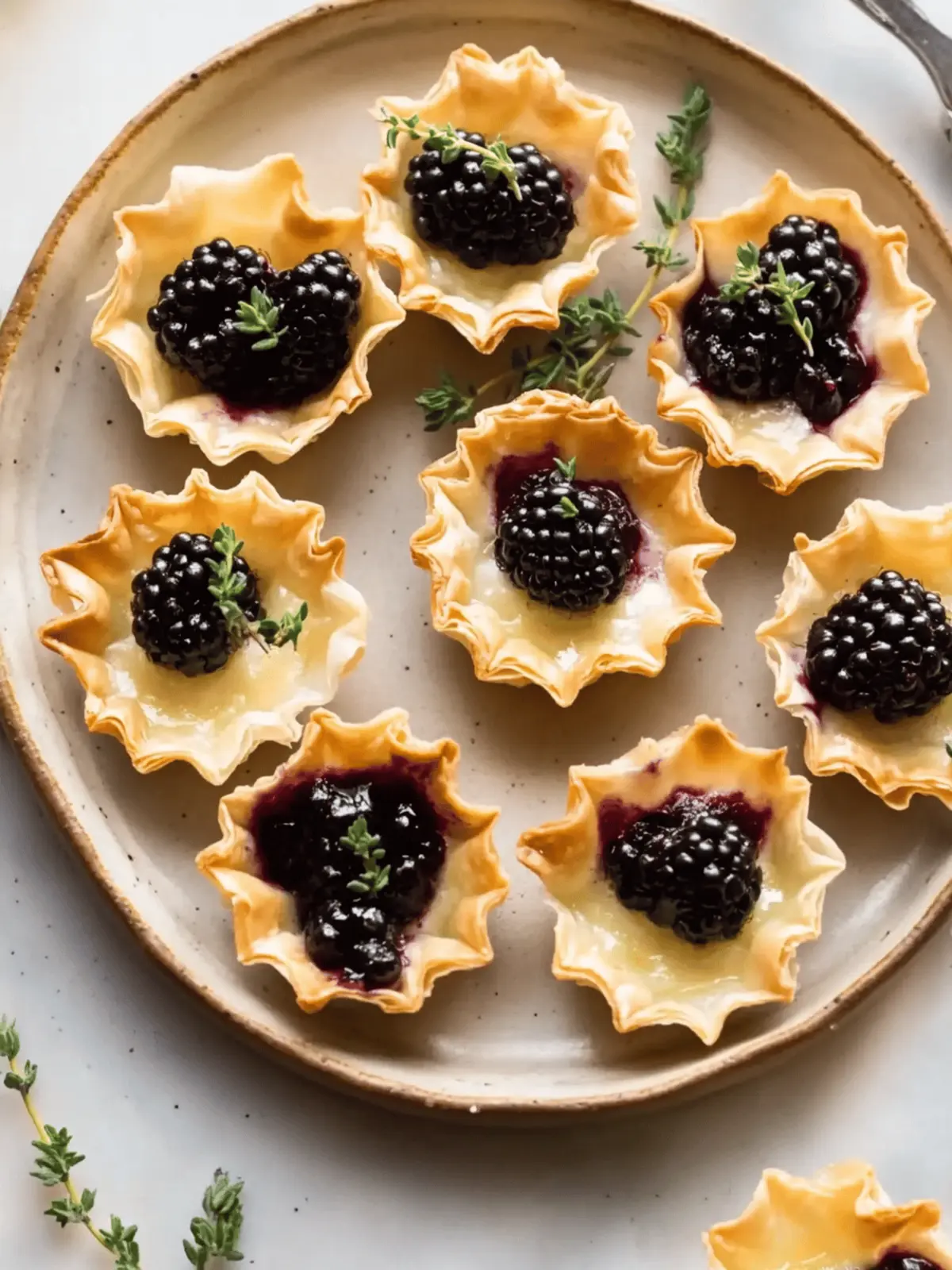 Brie Phyllo Cups with Blackberry and Thyme for Quick Elegance 2 Brie Phyllo Cups with Blackberry and Thyme