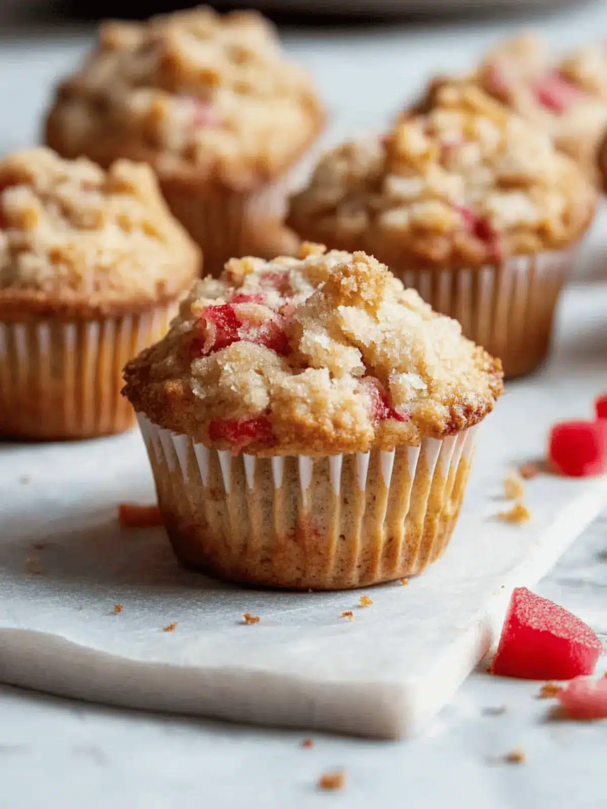 Moist Rhubarb Muffins with Crunchy Crumb Topping Delight 2 Rhubarb Muffins