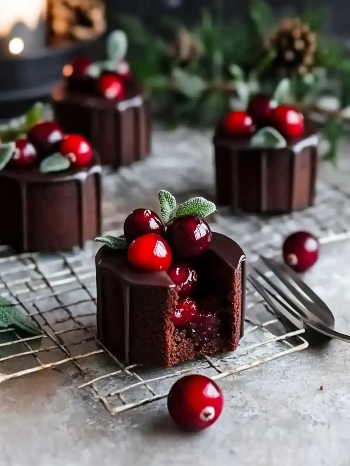 Delicious Vegan Chocolate Cranberry Christmas Mini Cakes to Wow! 3 Chocolate Cranberry Christmas Mini Cakes (vegan, gluten-free, nut-free)