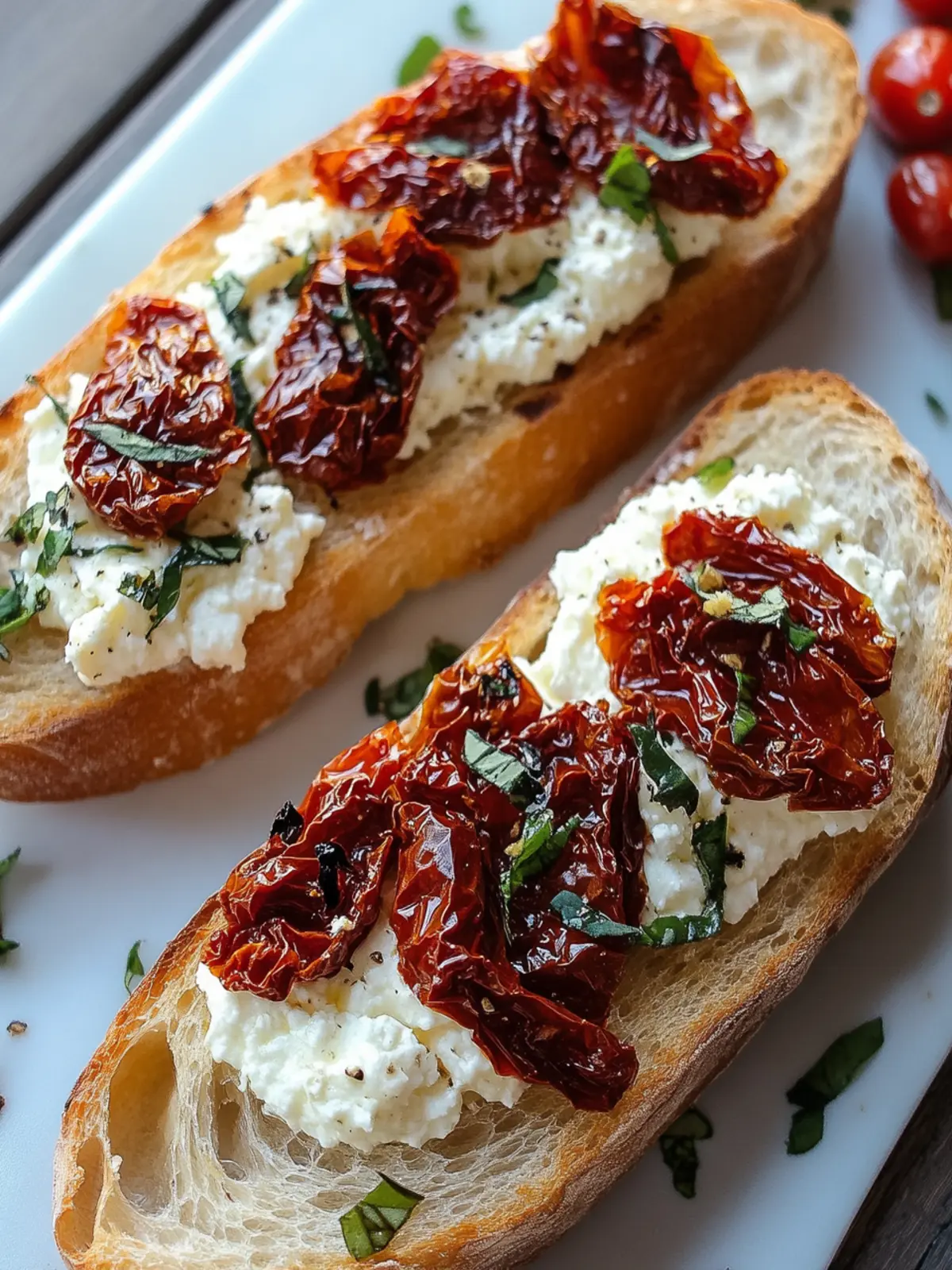 Oven-Dried Tomatoes & Whipped Feta on Crusty Baguette Bliss 2 Oven-dried Tomatoes, Whipped Feta on a Crusty Baguette