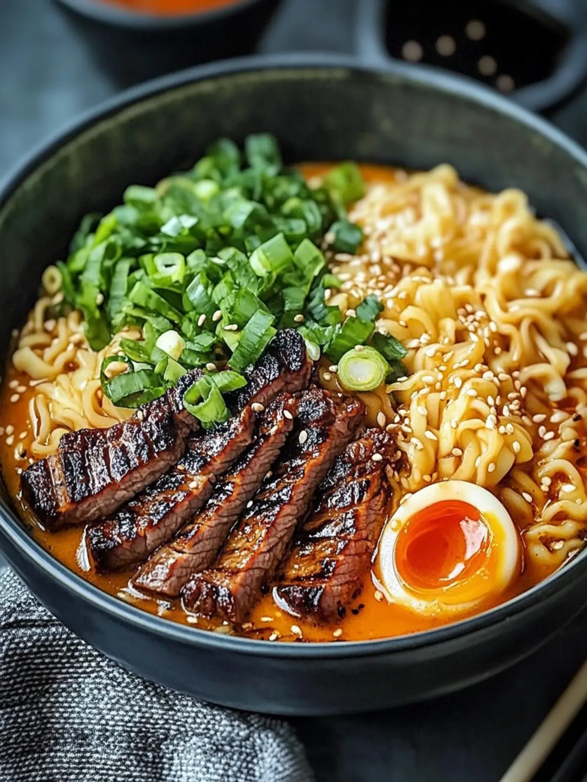 Spicy Korean Ramen with Grilled Beef & Creamy Sauce Delight 2 Spicy Korean Ramen with Grilled Beef & Creamy Sauce